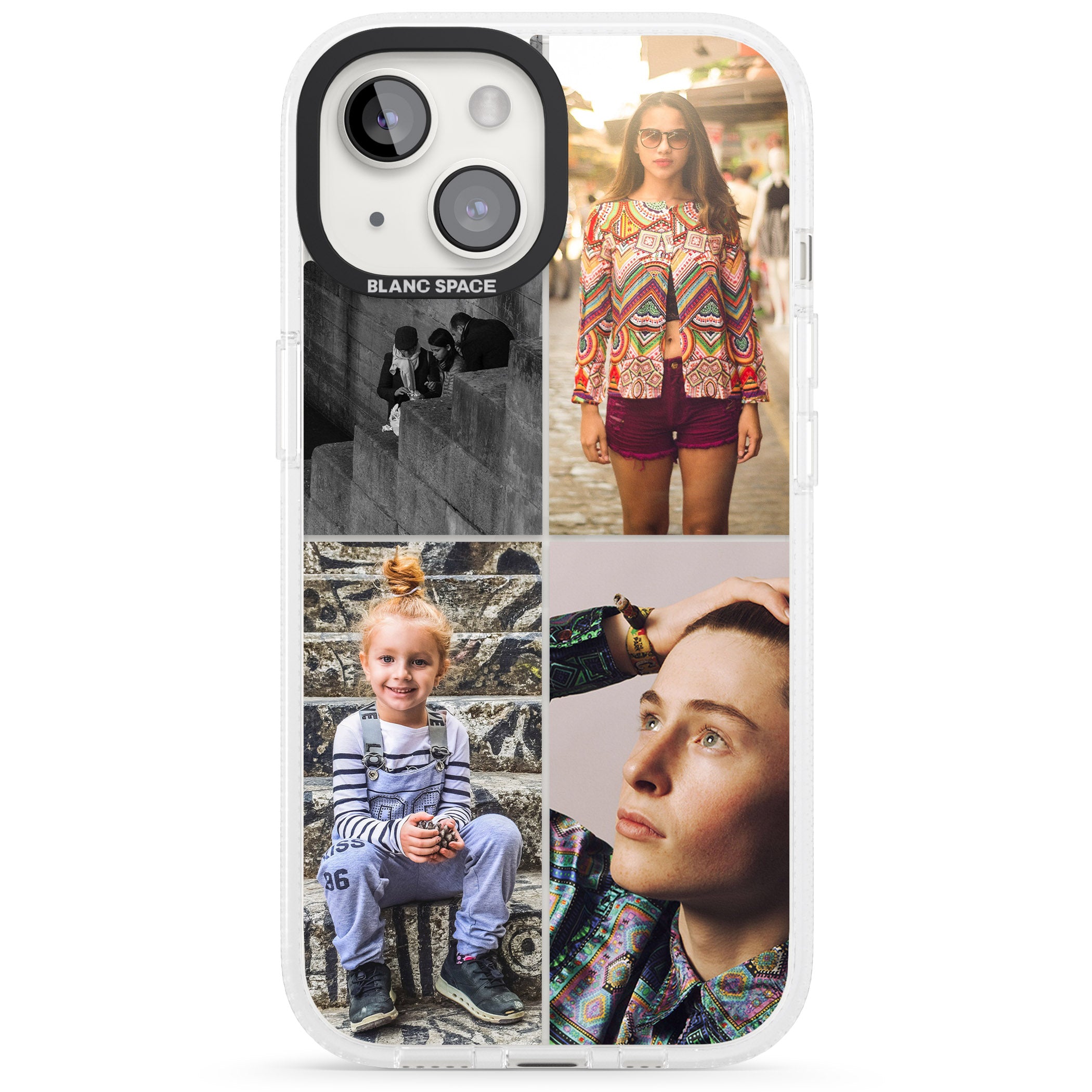 Personalised 4 Photo Grid iPhone 15 / 14 / 13 Clear Case Impact Air - Blanc Space