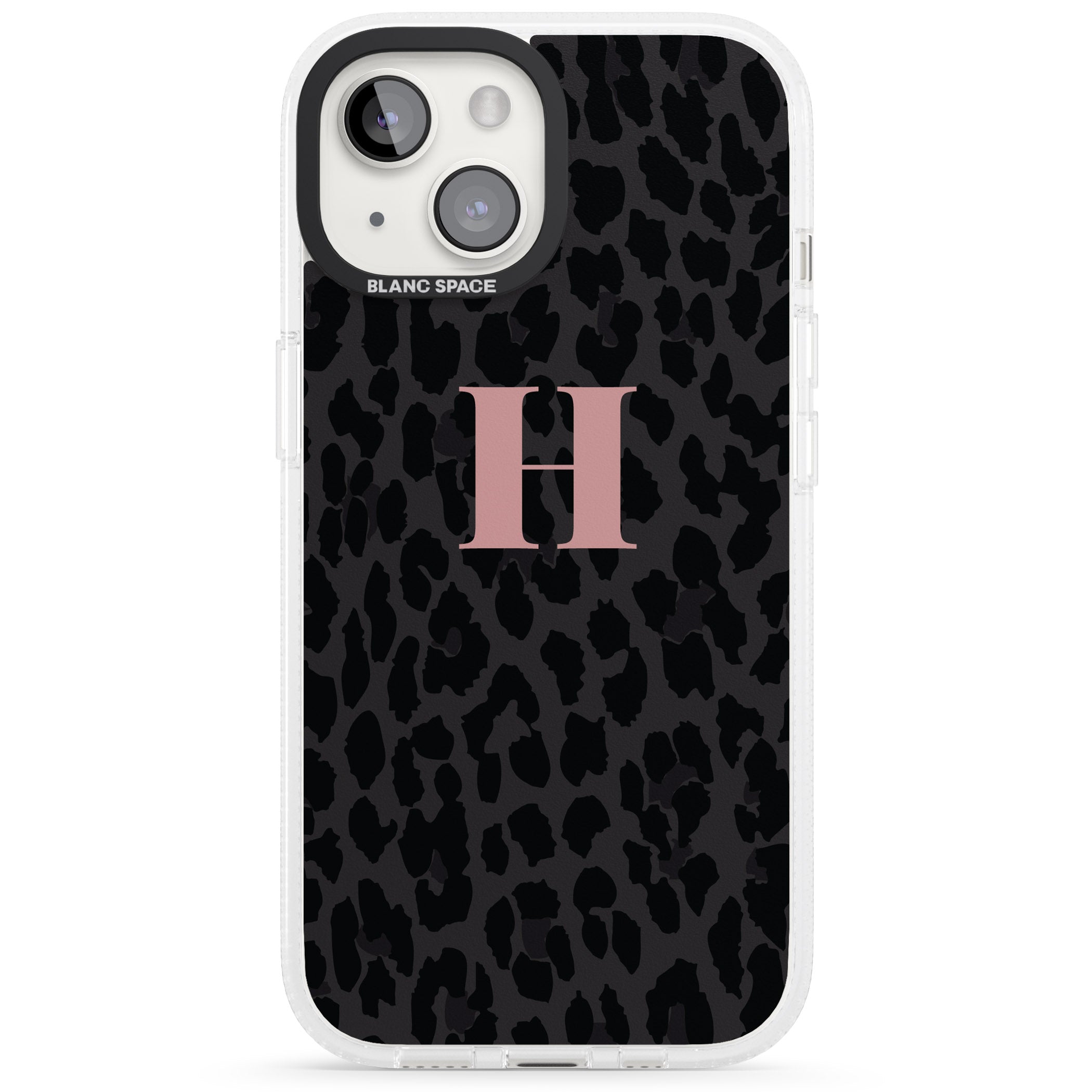 Personalised Small Pink Leopard Monogram iPhone 15 / 14 / 13 Clear Case Impact Air - Blanc Space