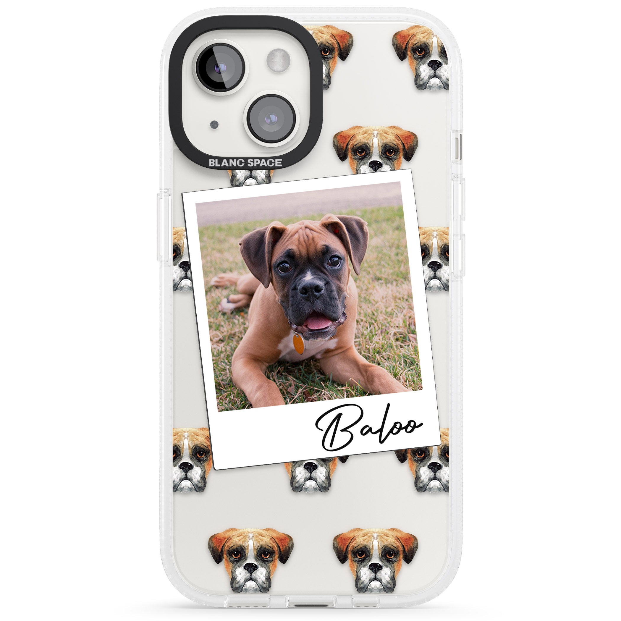 Personalised Boxer - Dog Photo iPhone 15 / 14 / 13 Clear Case Impact Air - Blanc Space