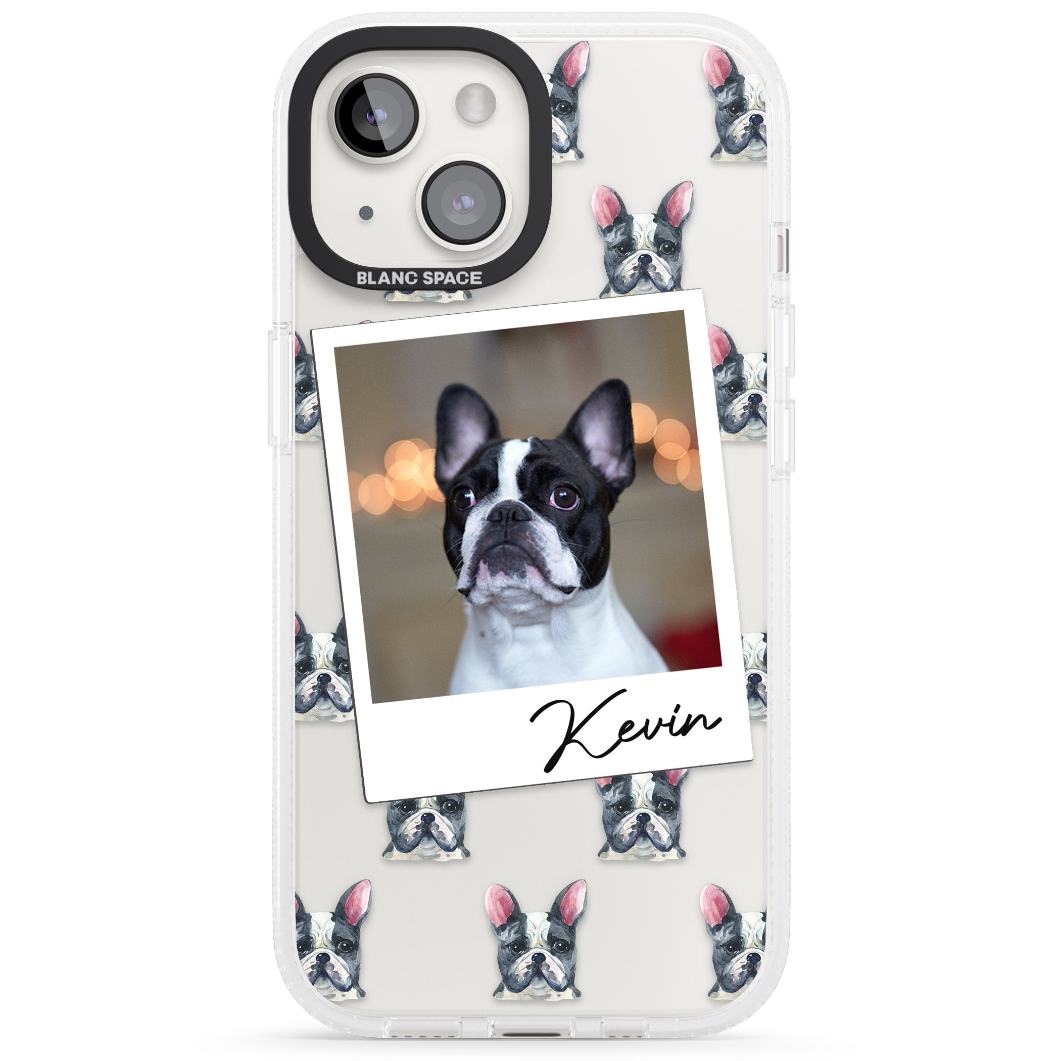 Personalised French Bulldog, Black & White - Dog Photo iPhone 15 / 14 / 13 Clear Case Impact Air - Blanc Space