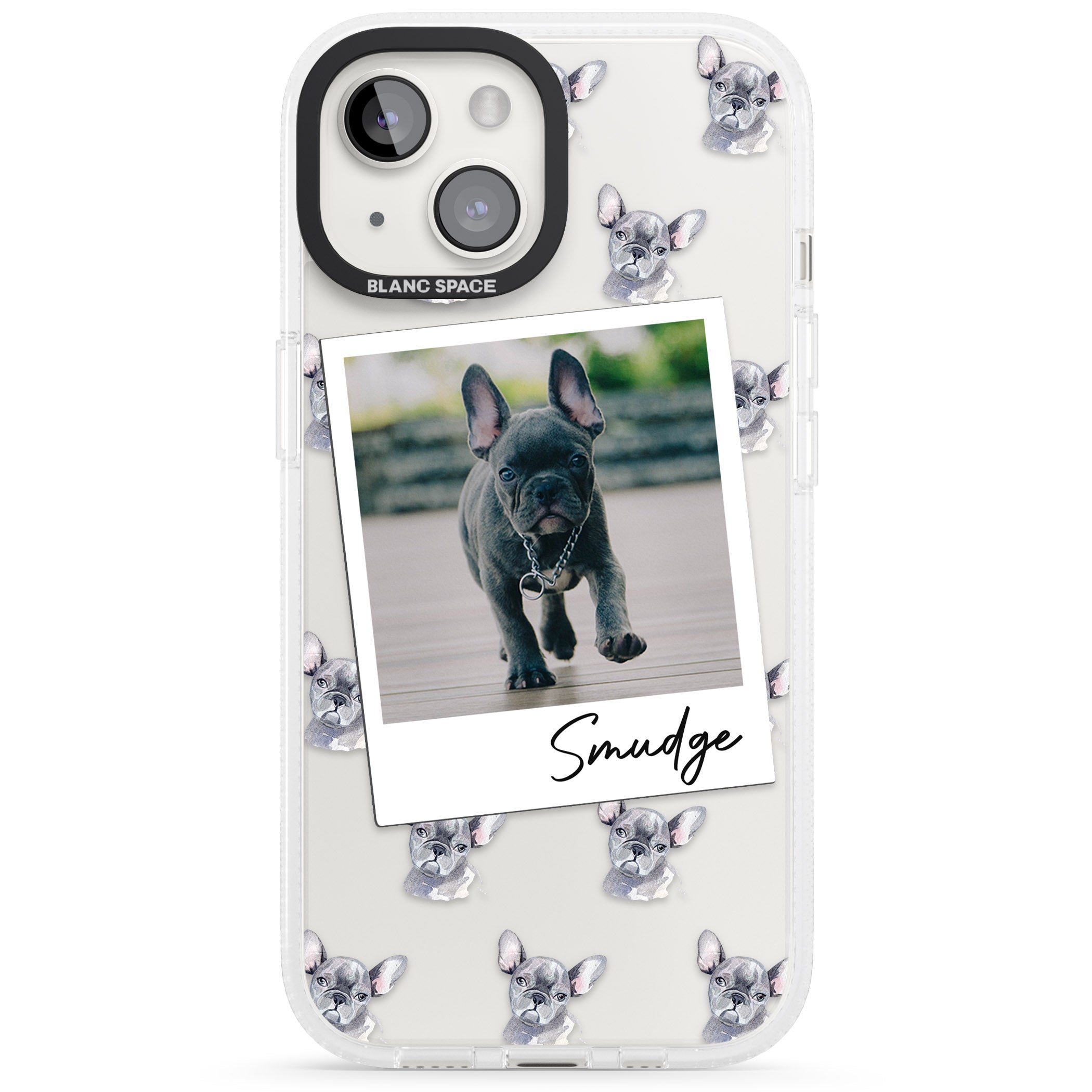Personalised French Bulldog, Grey - Dog Photo iPhone 15 / 14 / 13 Clear Case Impact Air - Blanc Space