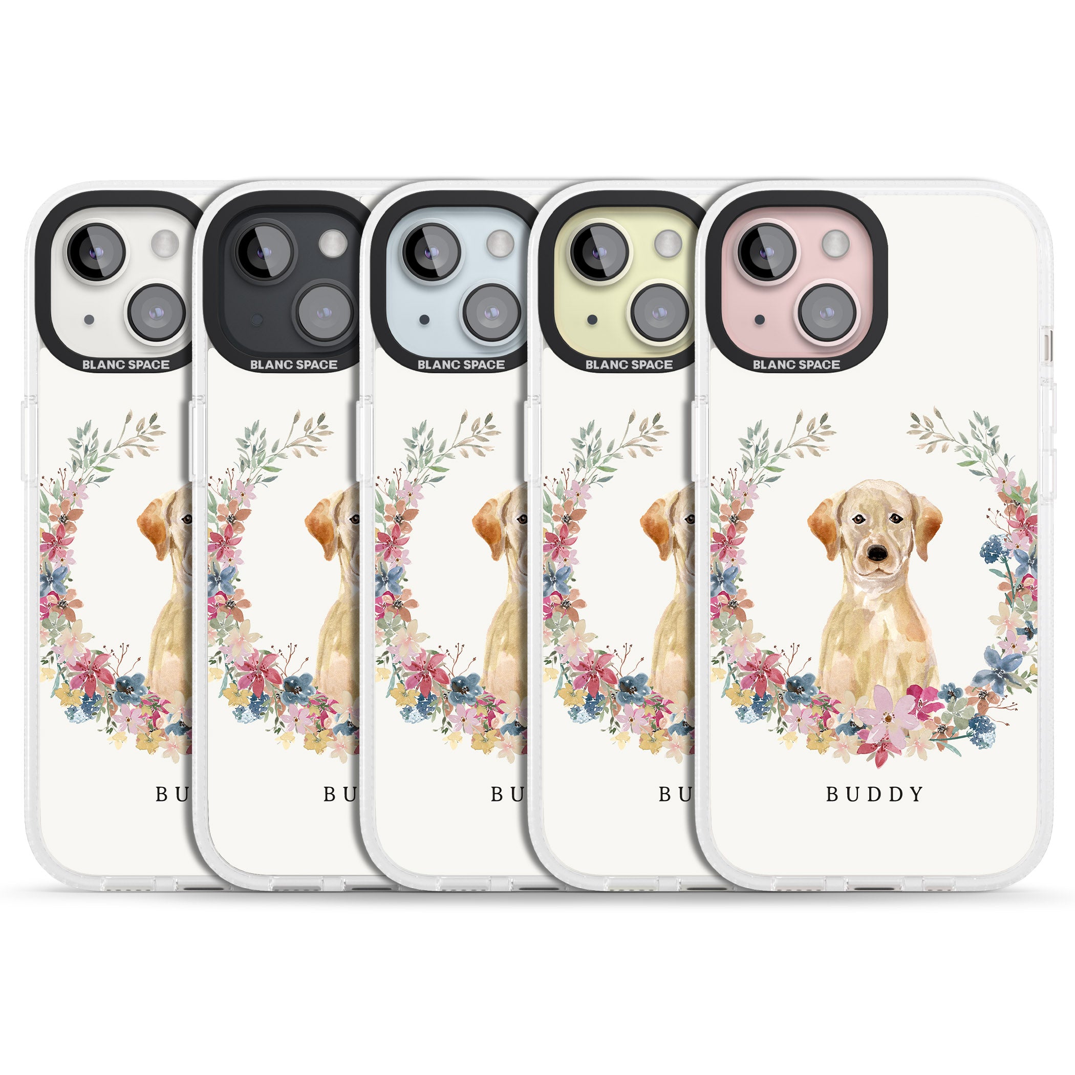 Personalised Yellow Labrador Retriever Dog Portrait iPhone 15 / 14 / 13 Clear Case Impact Air - Blanc Space