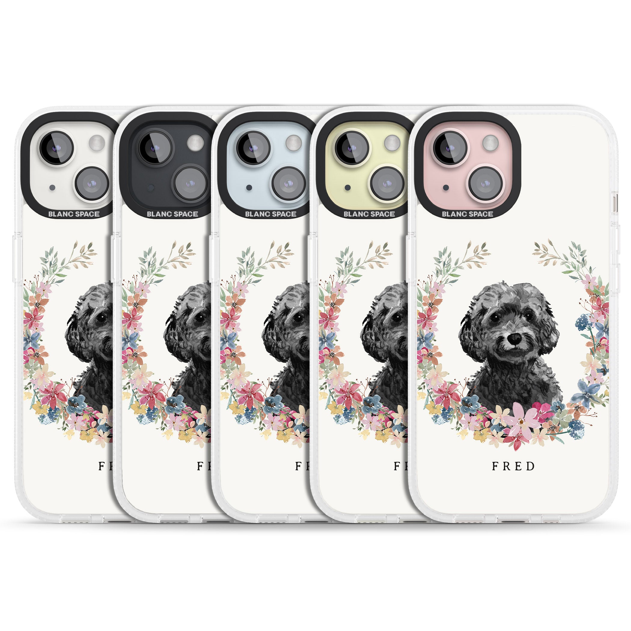 Personalised Black Cockapoo - Watercolour Dog Portrait iPhone 15 / 14 / 13 Clear Case Impact Air - Blanc Space