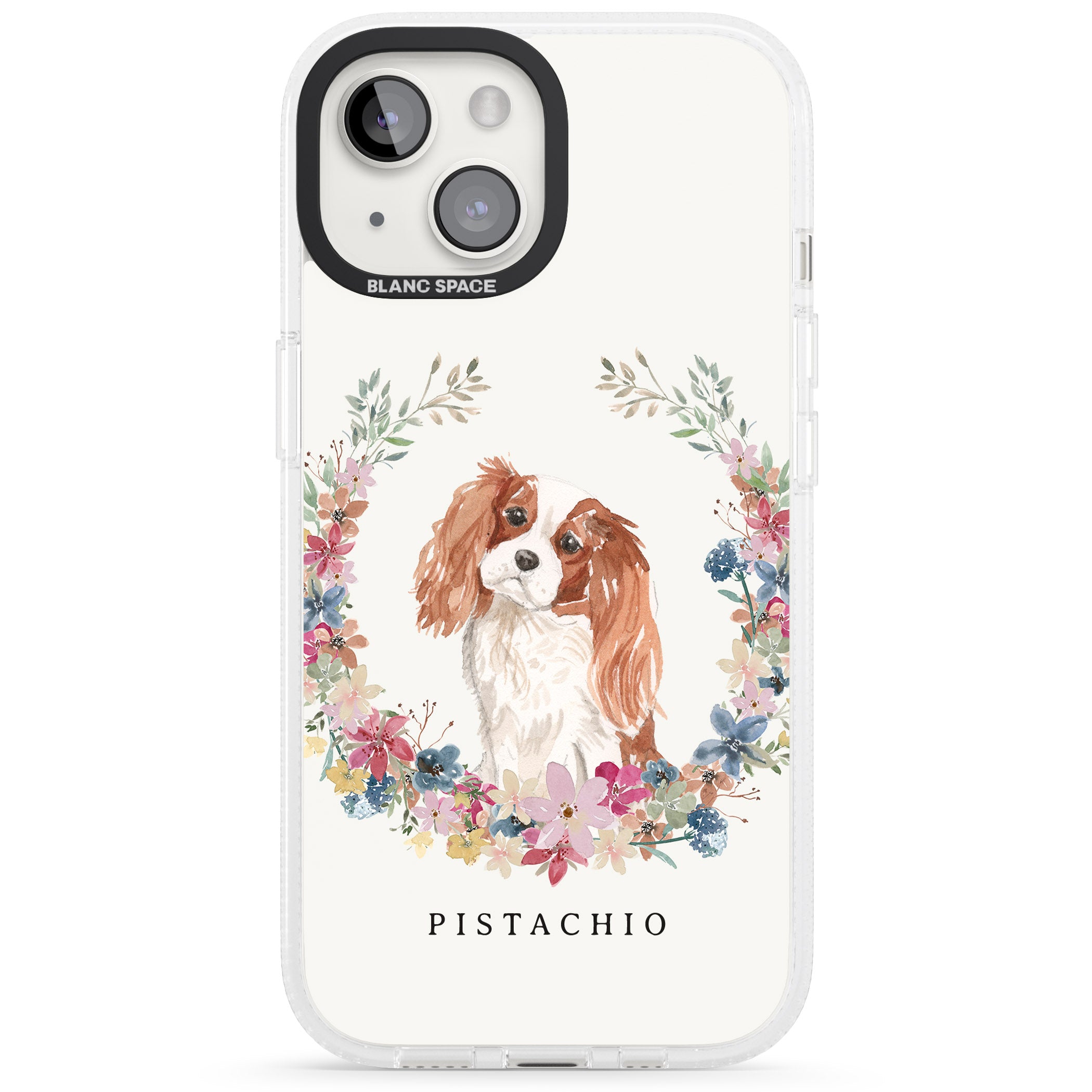 Personalised Cavalier King Charles Portrait Spaniel iPhone 15 / 14 / 13 Clear Case Impact Air - Blanc Space