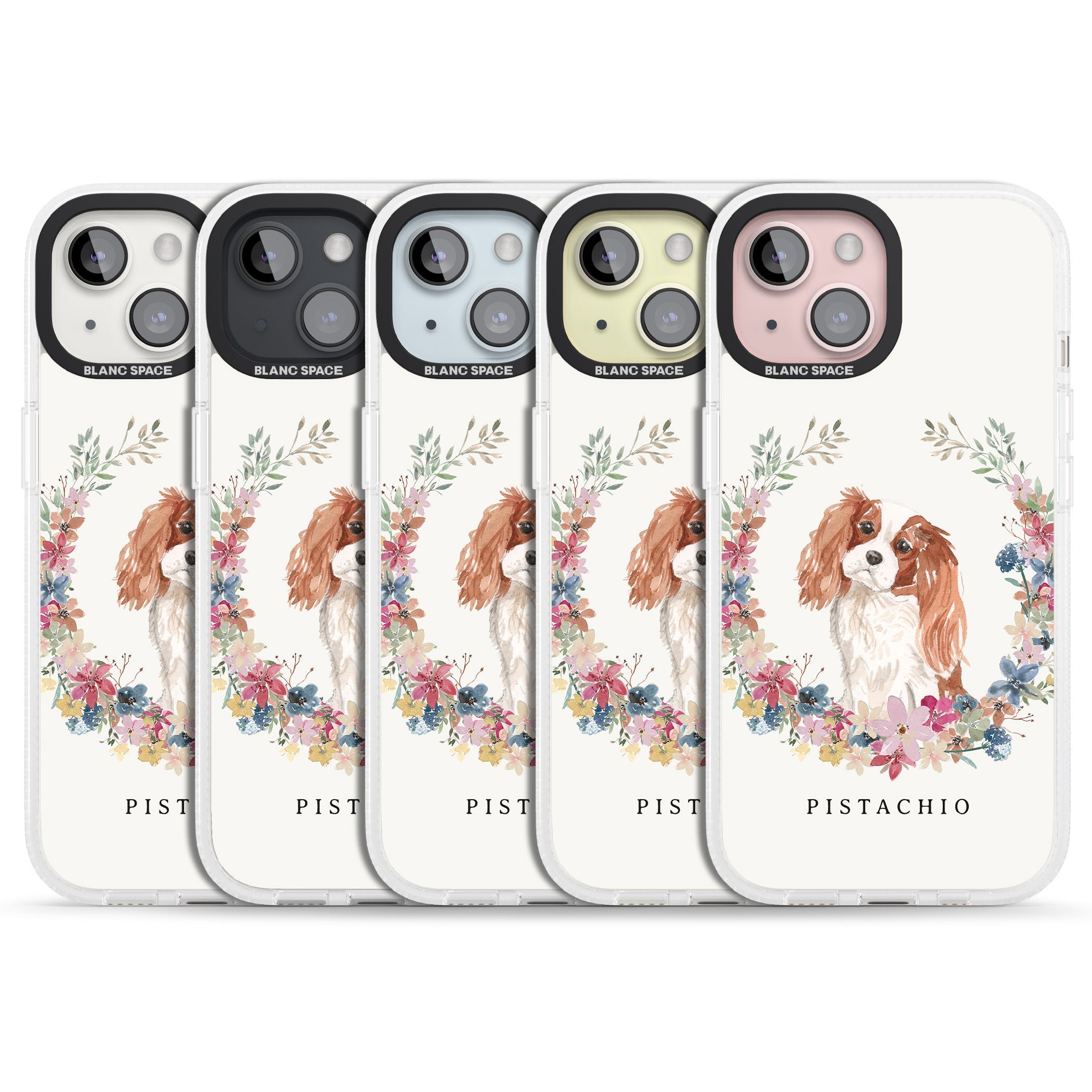 Personalised Cavalier King Charles Portrait Spaniel iPhone 15 / 14 / 13 Clear Case Impact Air - Blanc Space