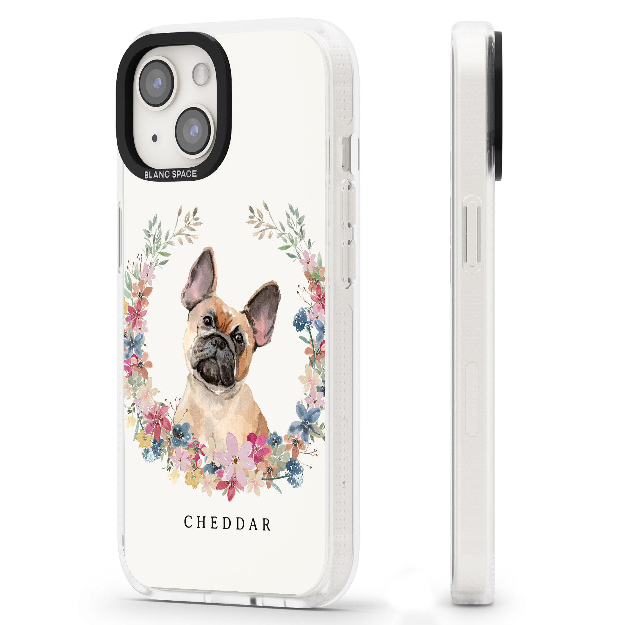 Personalised Tan French Bulldog Watercolour Dog Portrait iPhone 15 / 14 / 13 Clear Case Impact Air - Blanc Space
