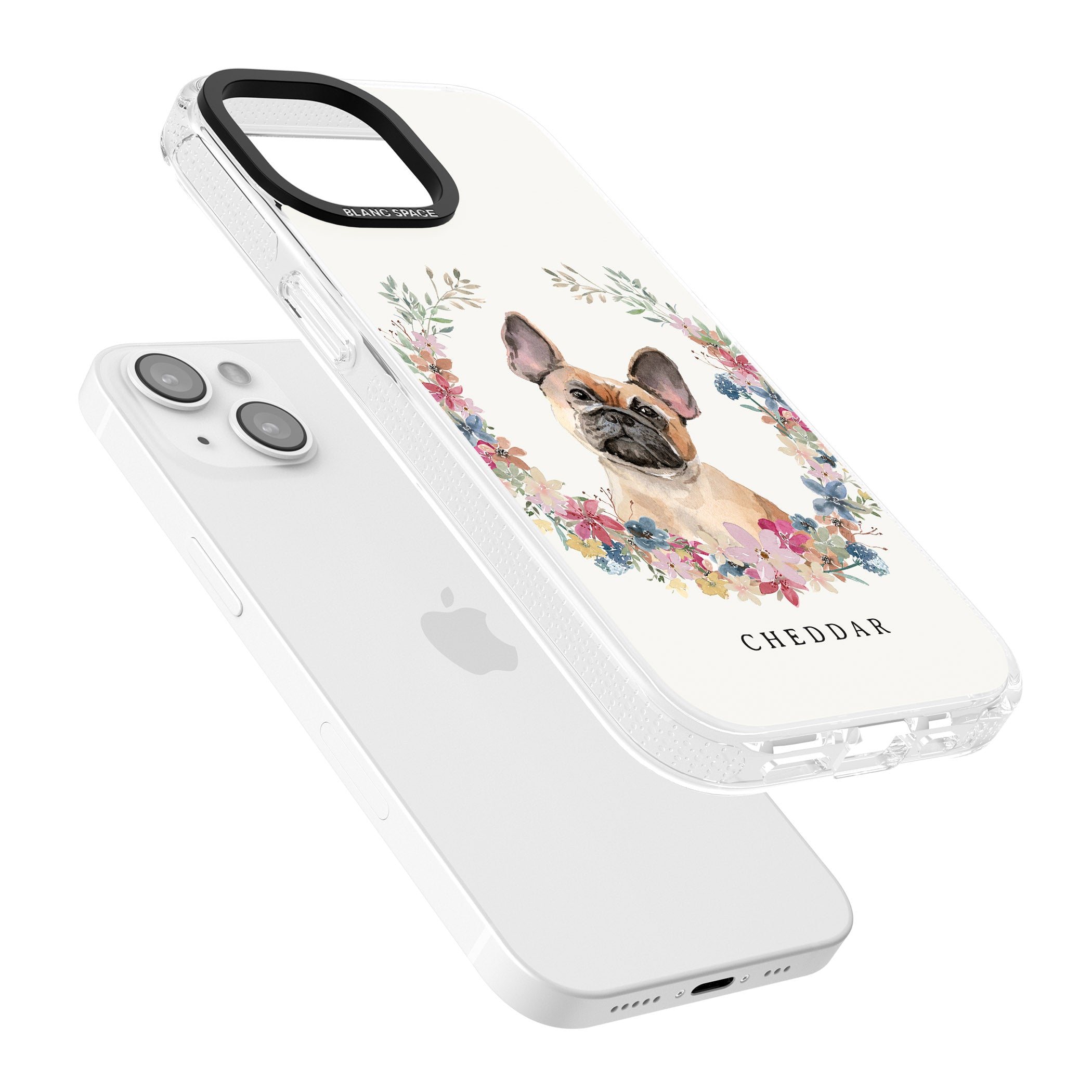 Personalised Tan French Bulldog Watercolour Dog Portrait iPhone 15 / 14 / 13 Clear Case Impact Air - Blanc Space