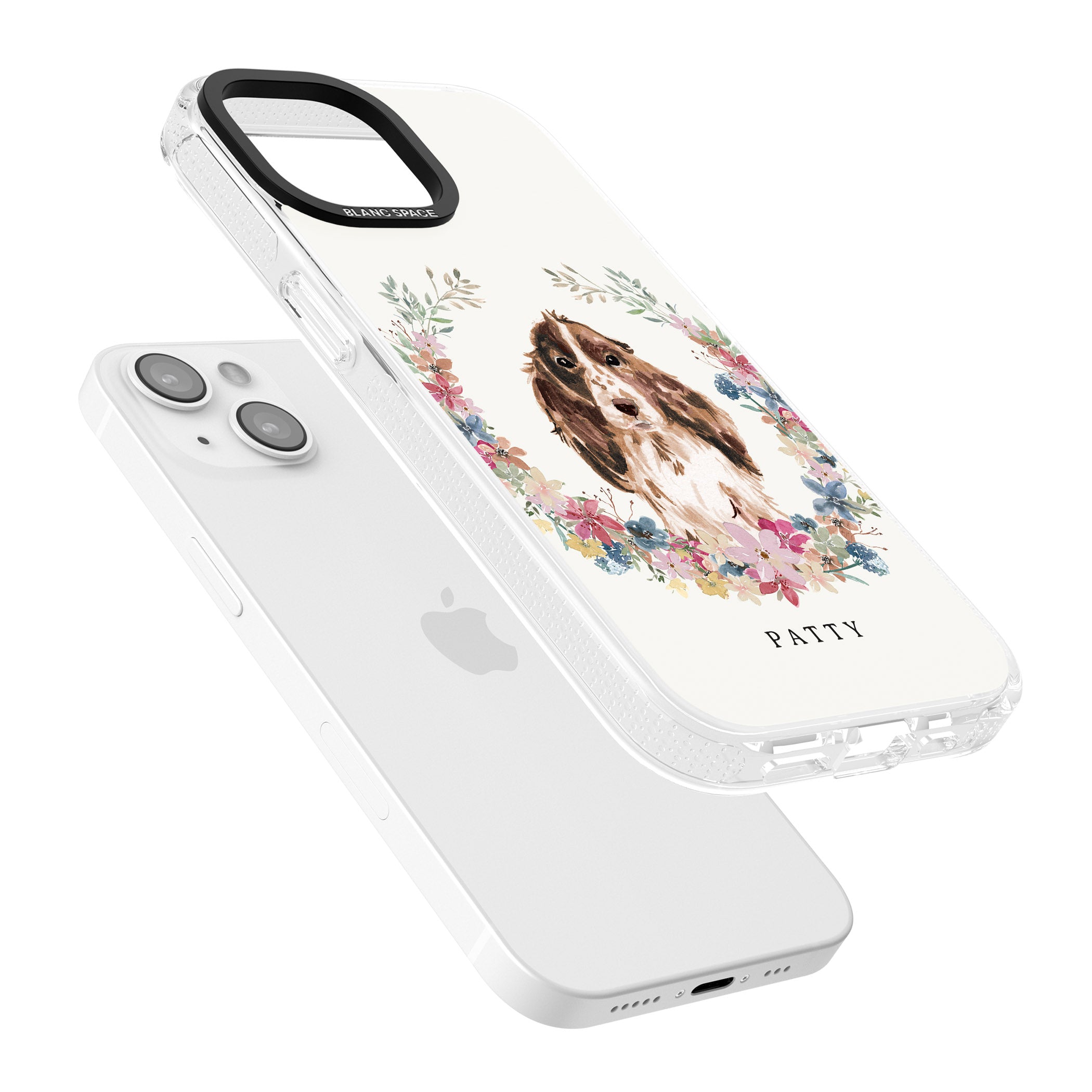 Personalised Brown Cocker Spaniel - Watercolour Dog Portrait iPhone 15 / 14 / 13 Clear Case Impact Air - Blanc Space