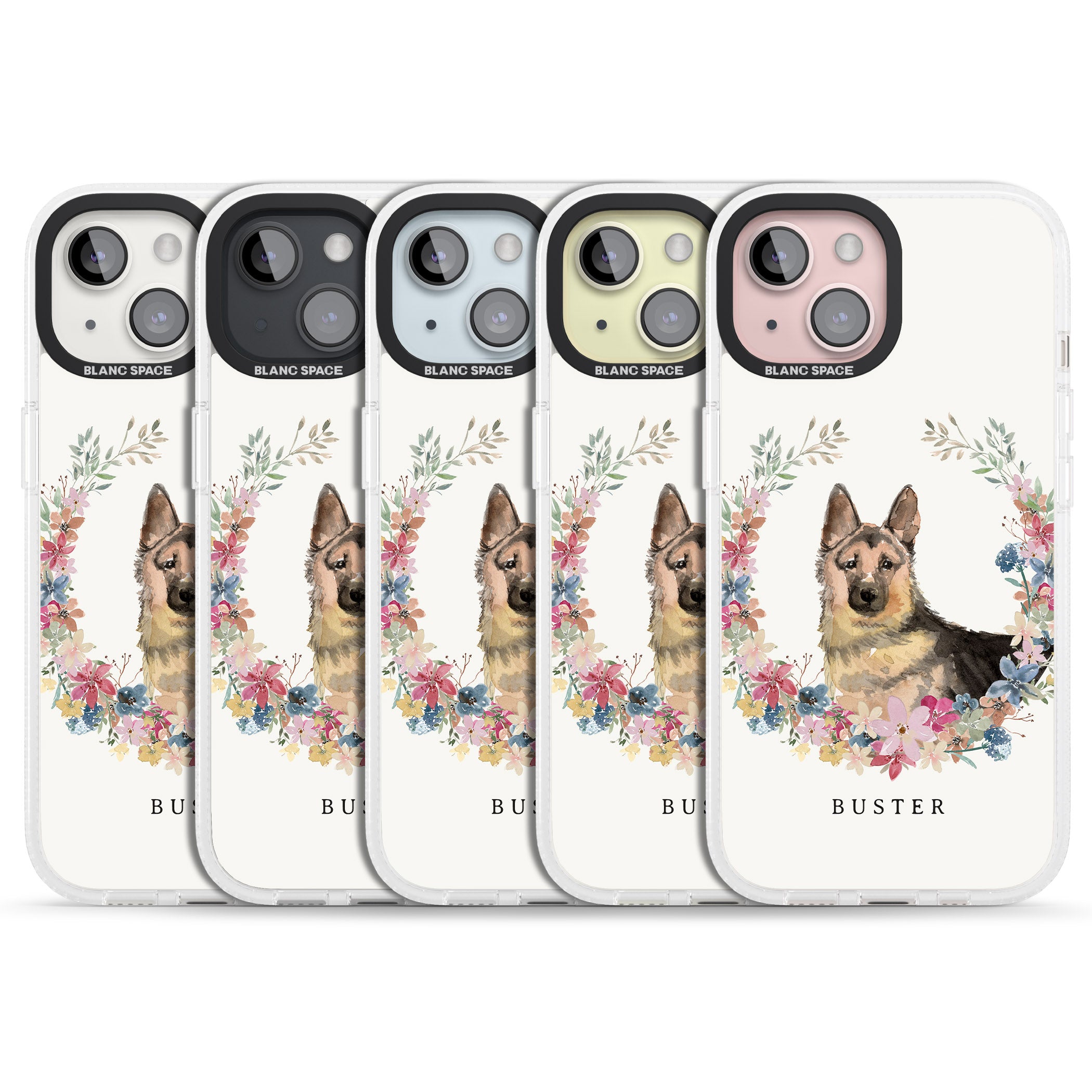 Personalised German Shepherd - Watercolour Dog Portrait iPhone 15 / 14 / 13 Clear Case Impact Air - Blanc Space
