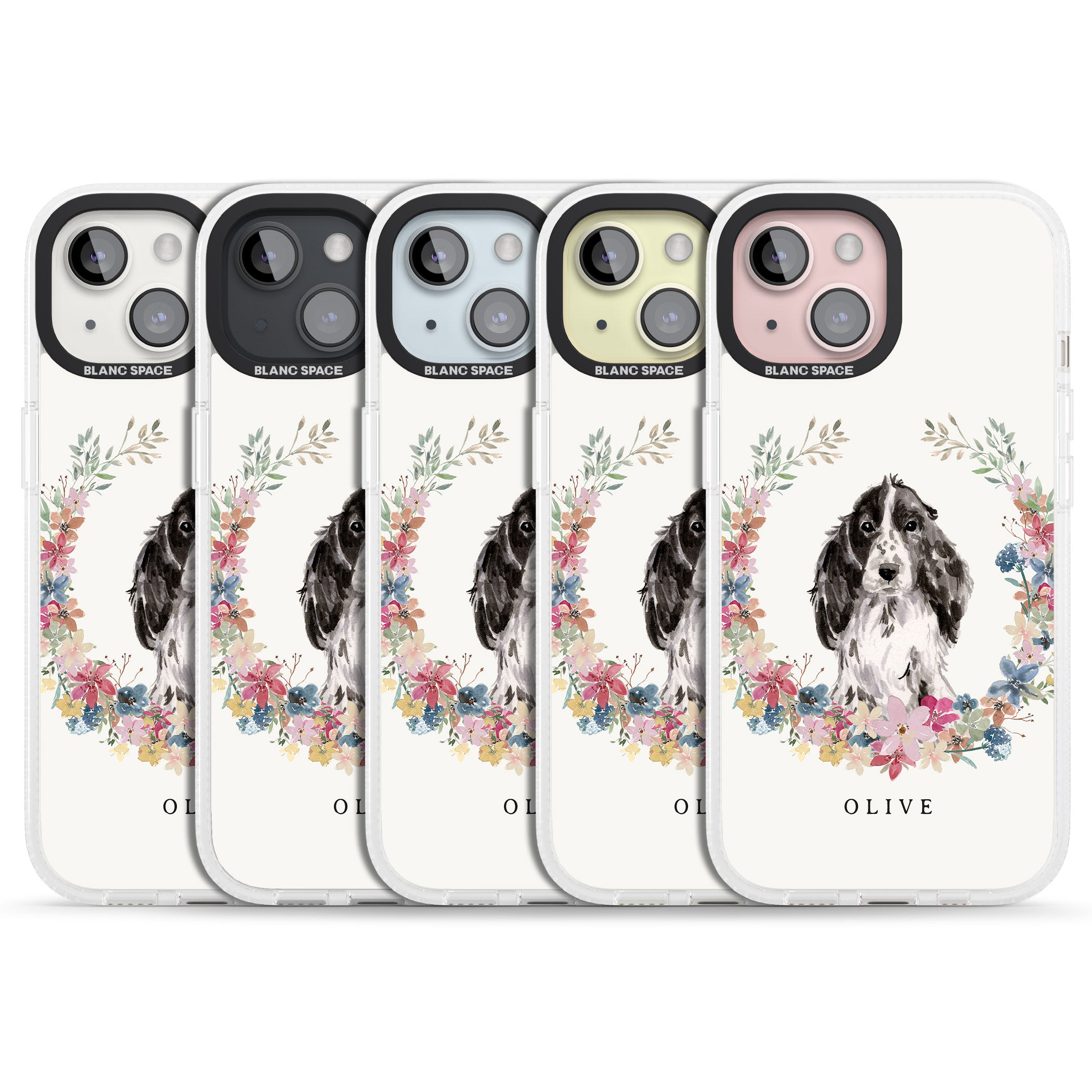 Personalised Black Cocker Spaniel - Watercolour Dog Portrait iPhone 15 / 14 / 13 Clear Case Impact Air - Blanc Space