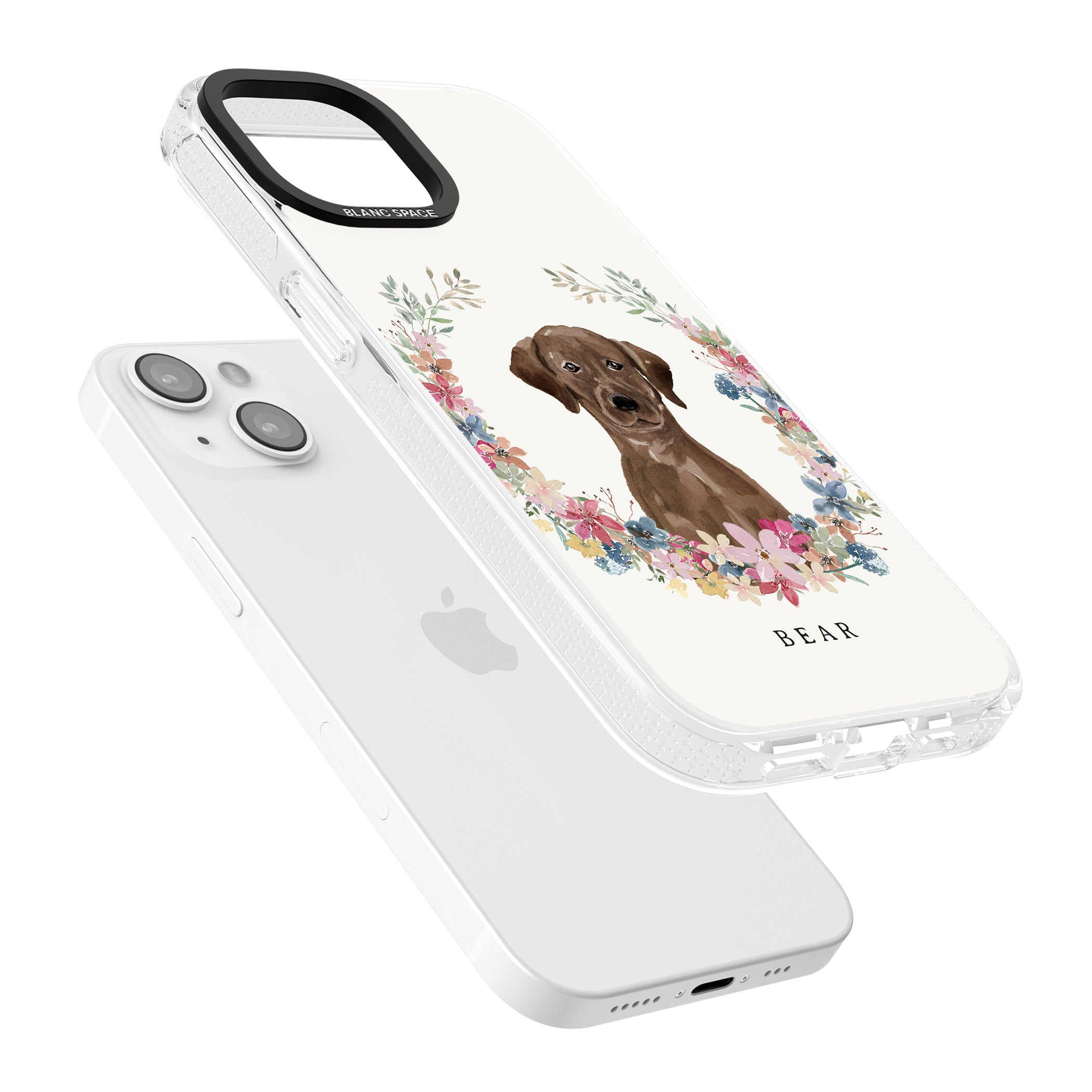 Personalised Chocolate Lab - Watercolour Dog Portrait iPhone 15 / 14 / 13 Clear Case Impact Air - Blanc Space