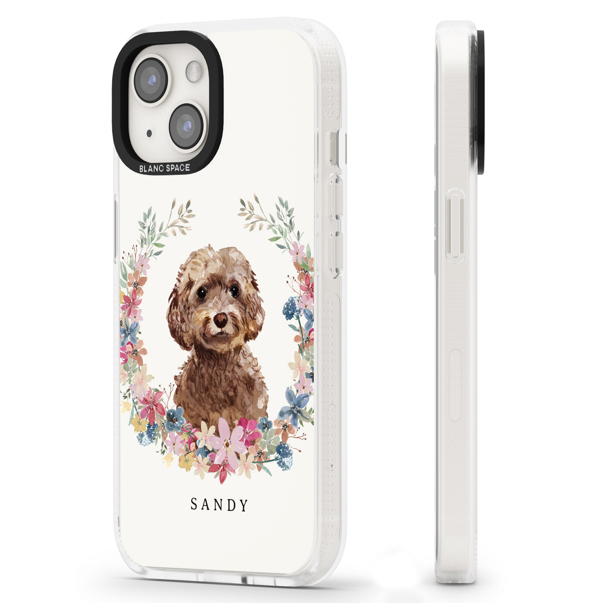 Personalised Brown Cockapoo - Watercolour Dog Portrait iPhone 15 / 14 / 13 Clear Case Impact Air - Blanc Space