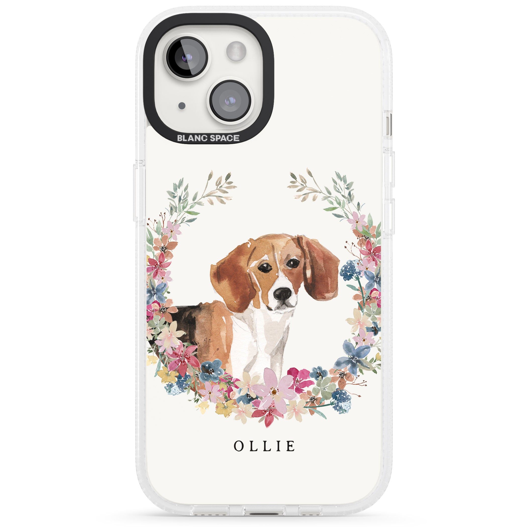 Personalised Beagle - Watercolour Dog Portrait iPhone 15 / 14 / 13 Clear Case Impact Air - Blanc Space