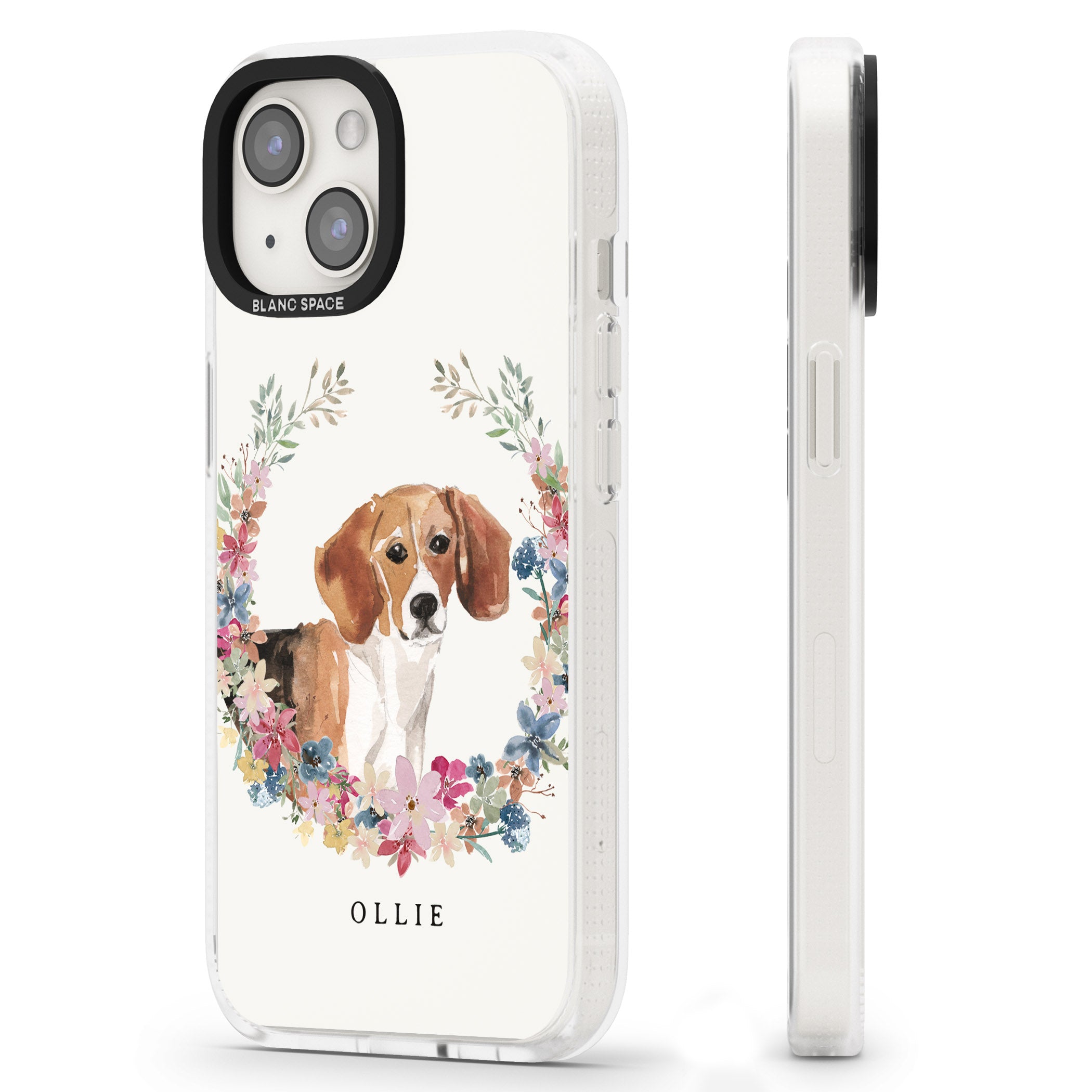 Personalised Beagle - Watercolour Dog Portrait iPhone 15 / 14 / 13 Clear Case Impact Air - Blanc Space