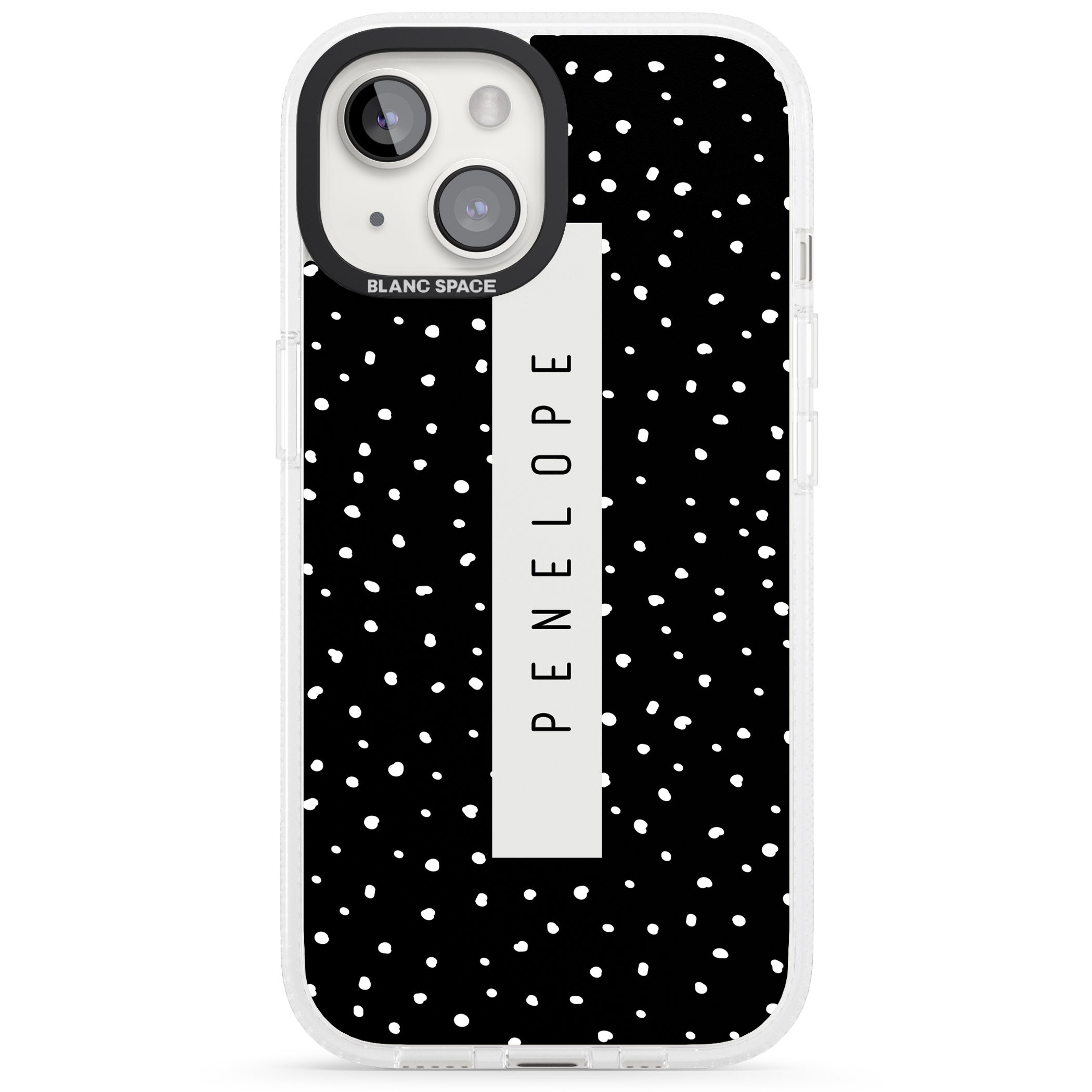 Personalised Black Dots iPhone 15 / 14 / 13 Clear Case Impact Air - Blanc Space