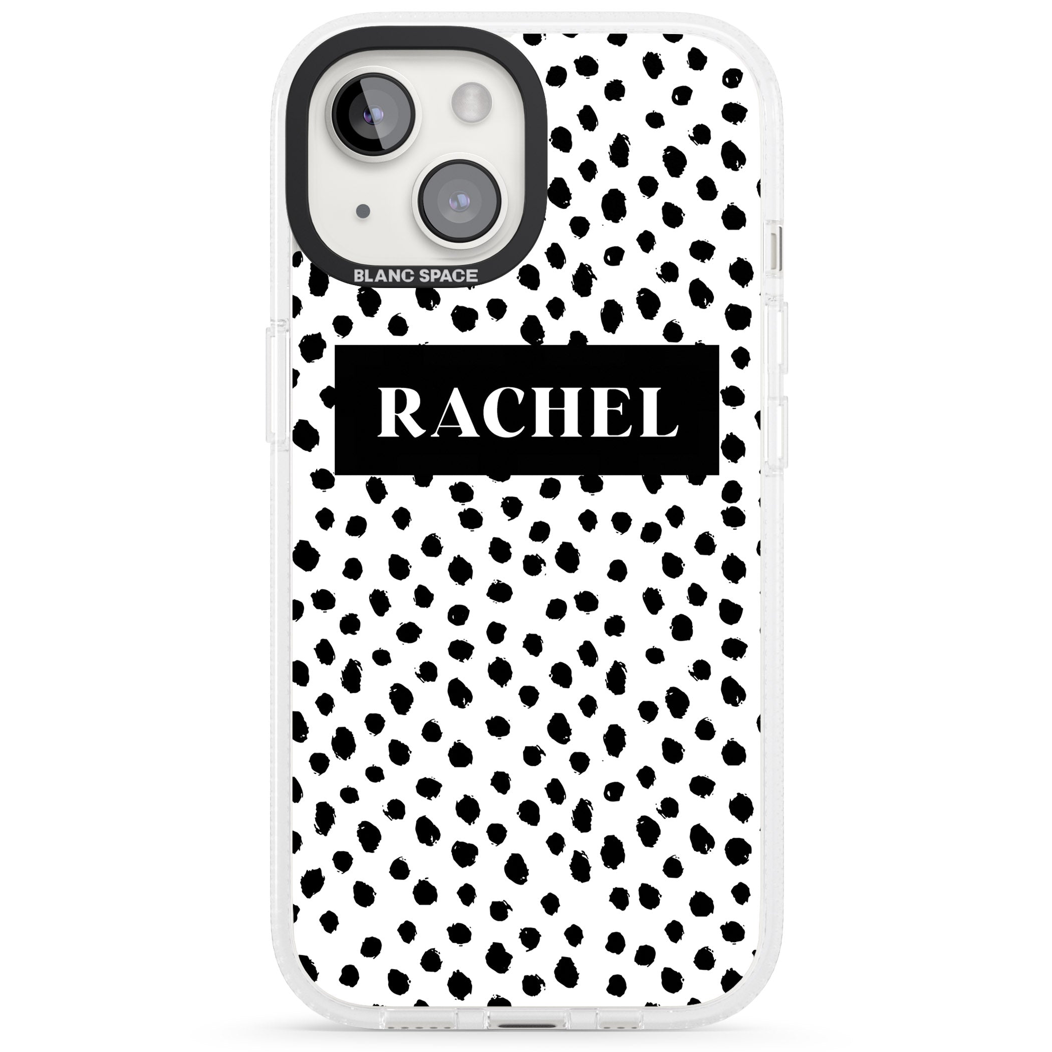 Personalised Black Bar & Dots iPhone 15 / 14 / 13 Clear Case Impact Air - Blanc Space
