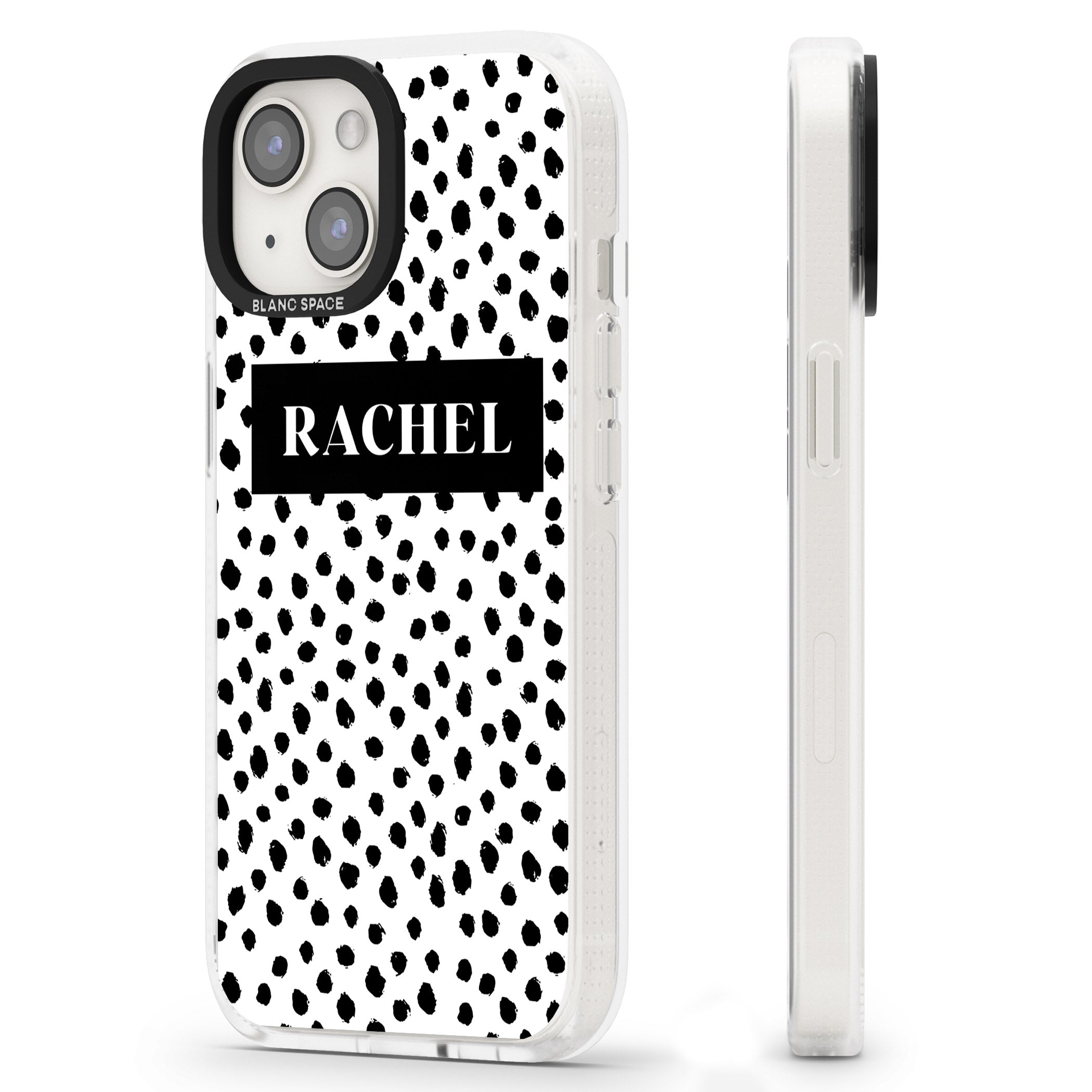 Personalised Black Bar & Dots iPhone 15 / 14 / 13 Clear Case Impact Air - Blanc Space