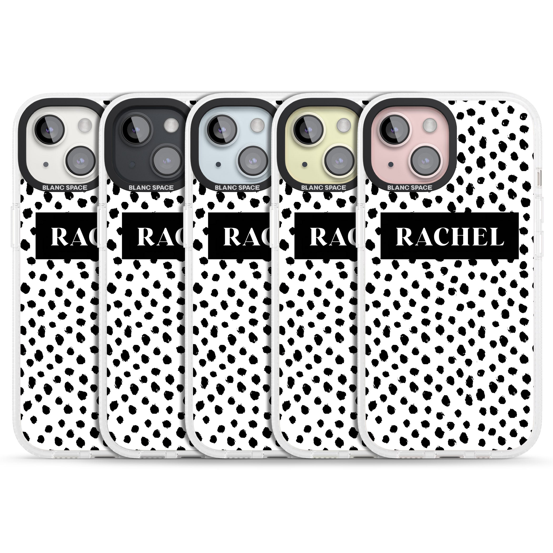 Personalised Black Bar & Dots iPhone 15 / 14 / 13 Clear Case Impact Air - Blanc Space