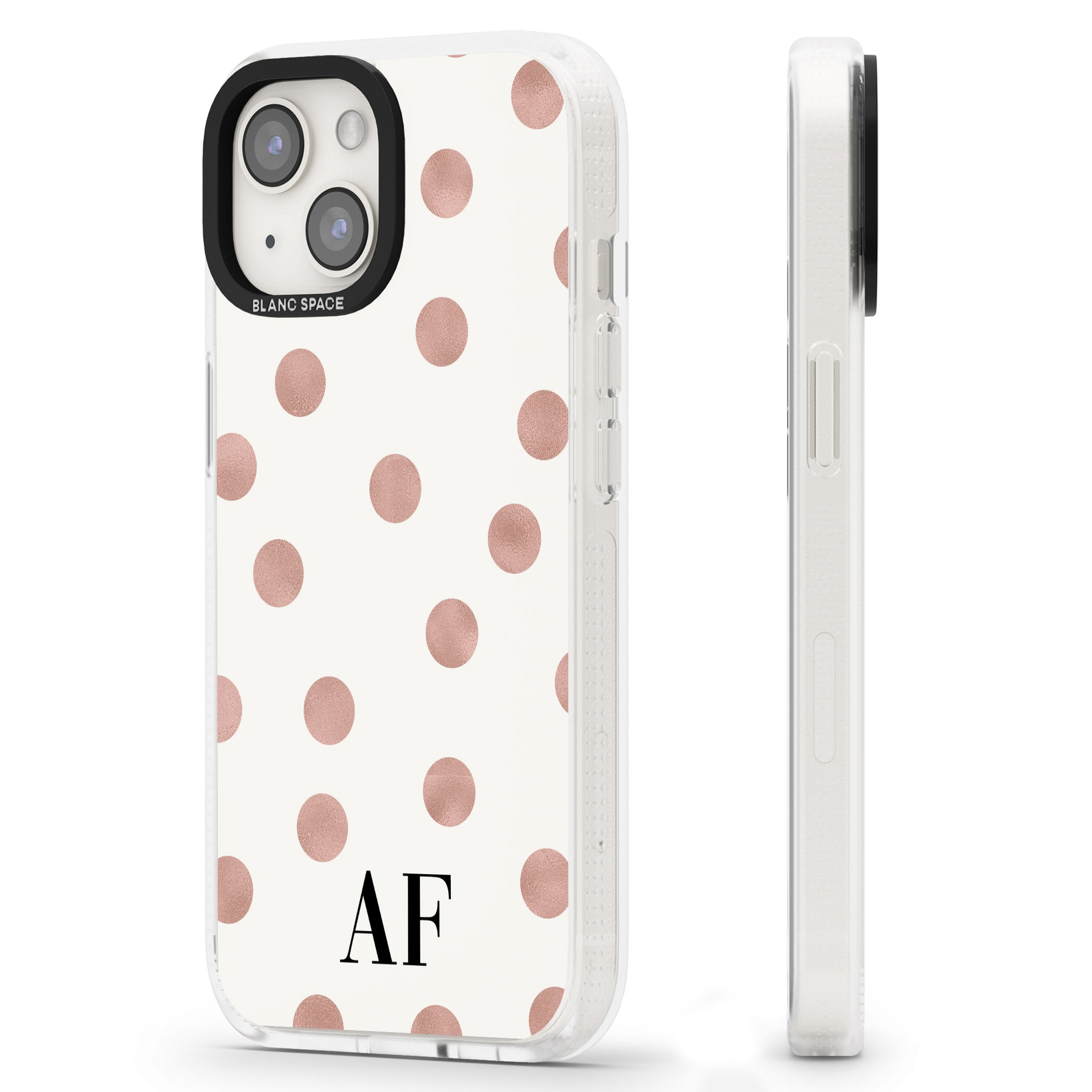 Personalised Initials & Dots iPhone 15 / 14 / 13 Clear Case Impact Air - Blanc Space
