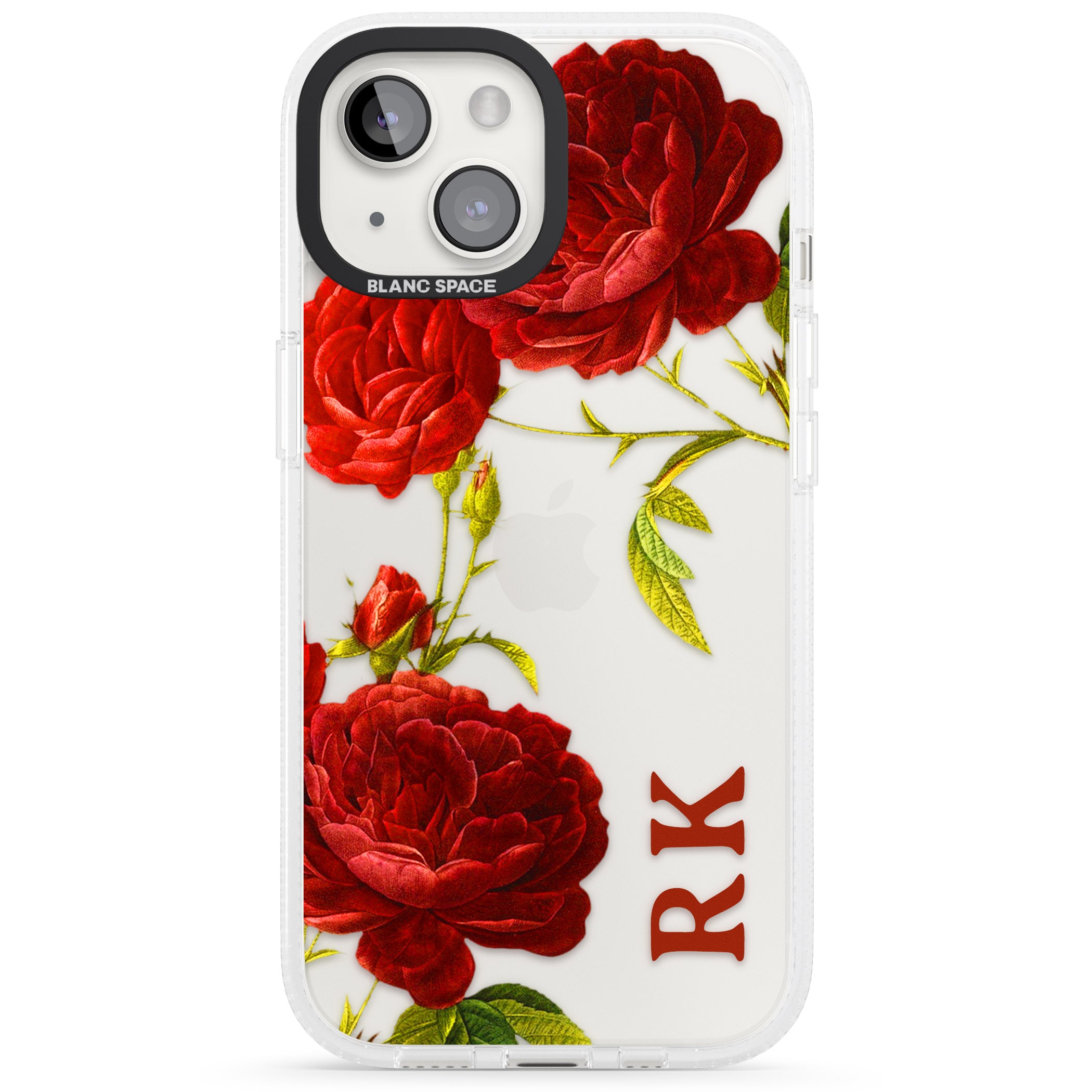 Personalised Clear Vintage Floral Red Roses iPhone 15 / 14 / 13 Clear Case Impact Air - Blanc Space