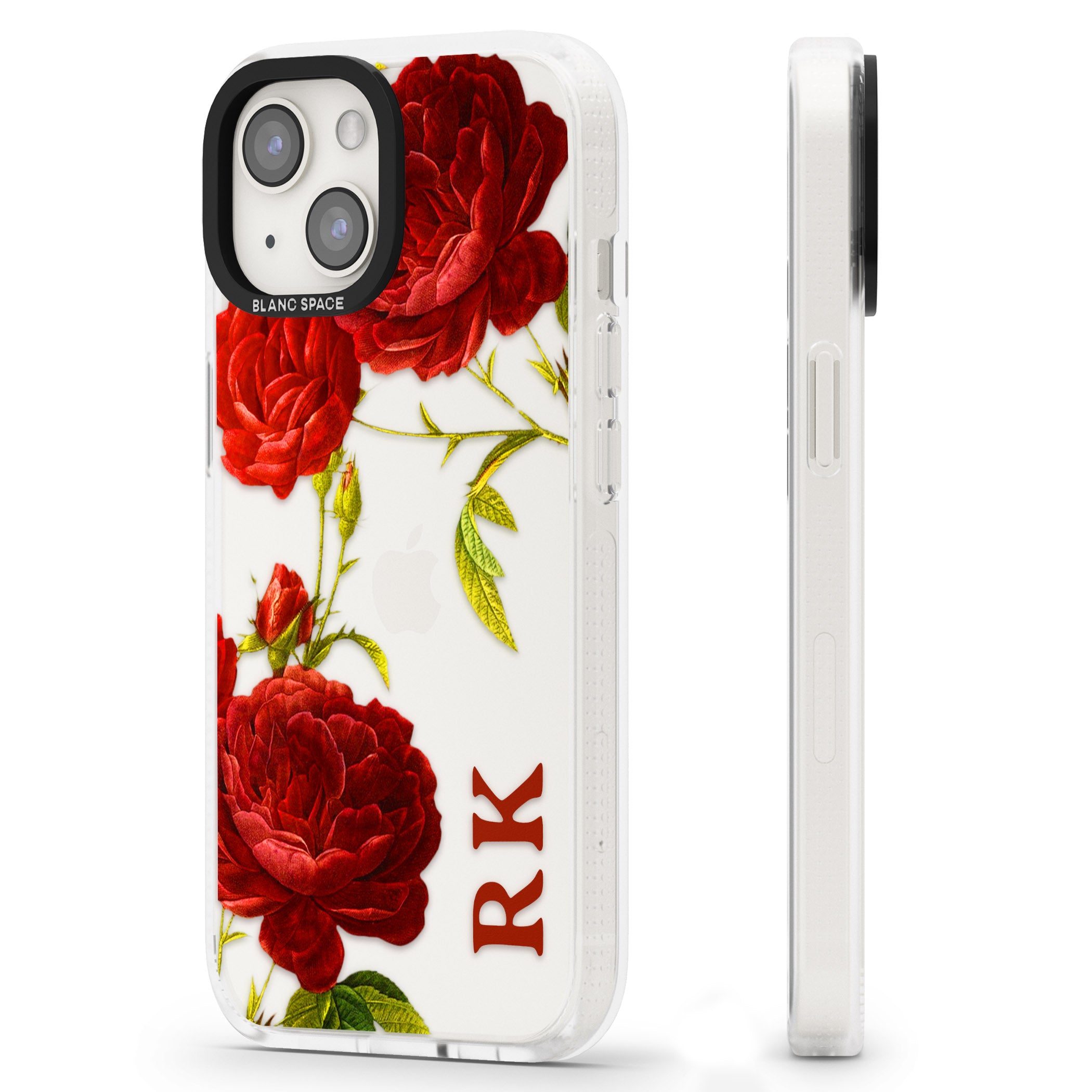Personalised Clear Vintage Floral Red Roses iPhone 15 / 14 / 13 Clear Case Impact Air - Blanc Space
