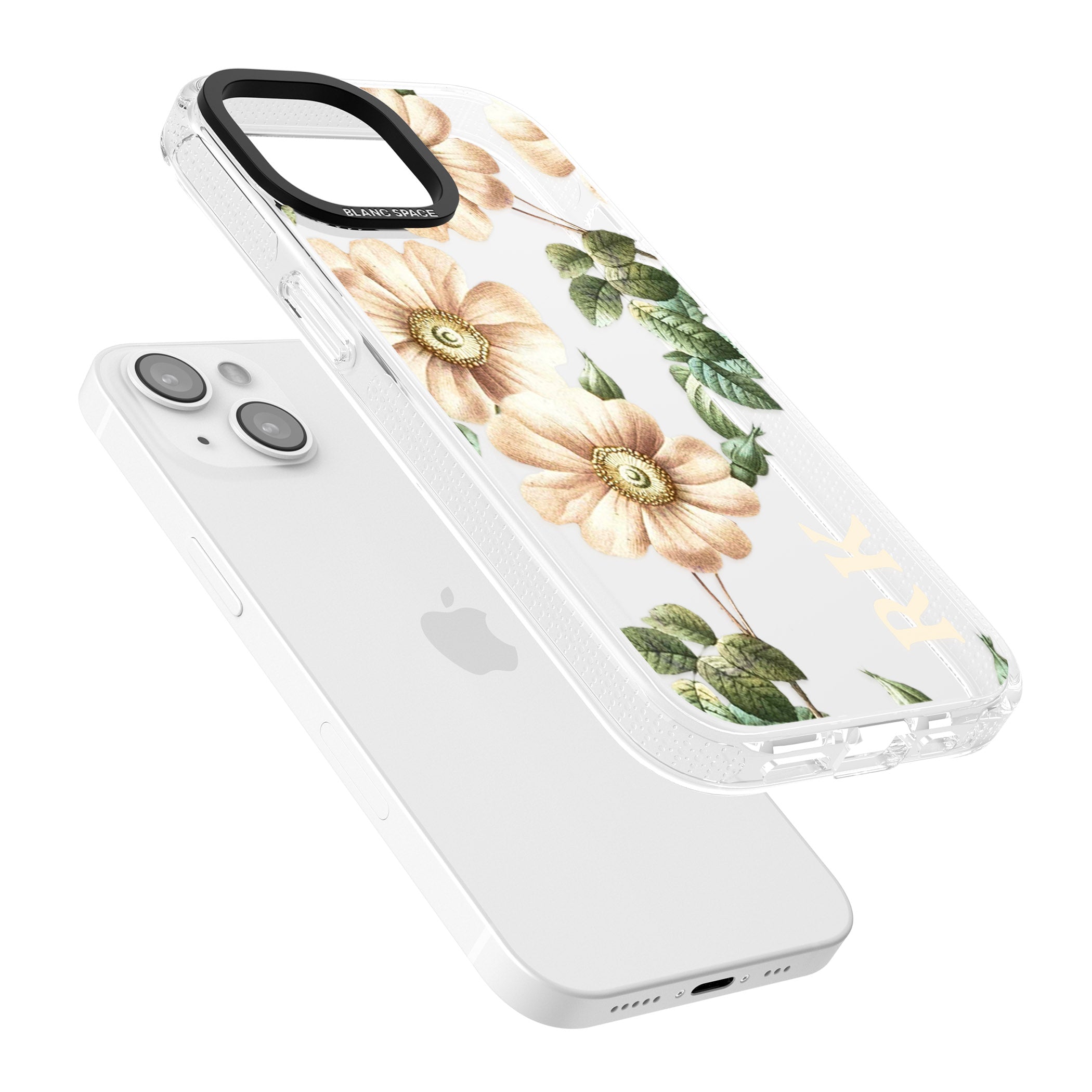 Personalised Clear Vintage Floral Cream Anemones iPhone 15 / 14 / 13 Clear Case Impact Air - Blanc Space