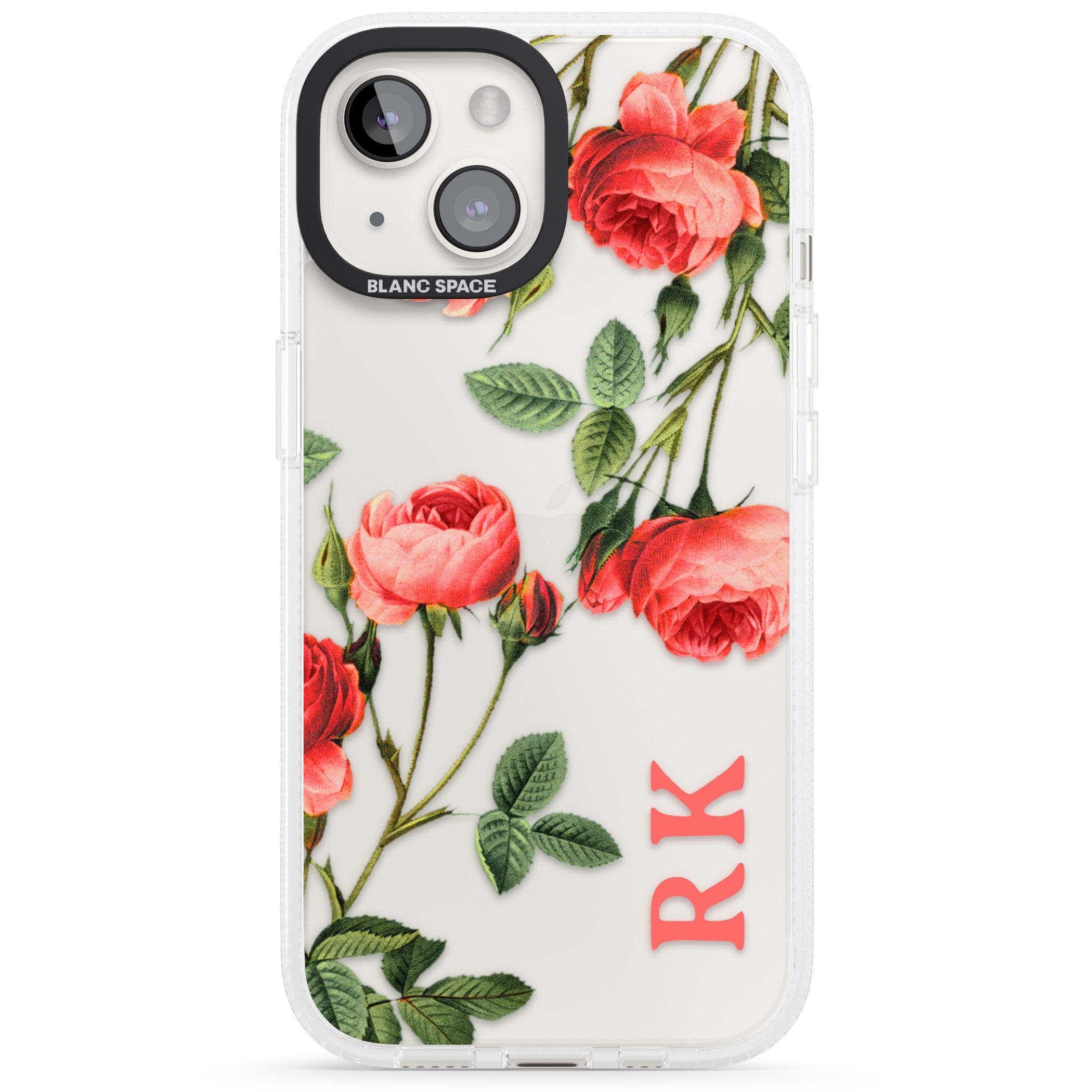 Personalised Clear Vintage Floral Pink Roses iPhone 15 / 14 / 13 Clear Case Impact Air - Blanc Space