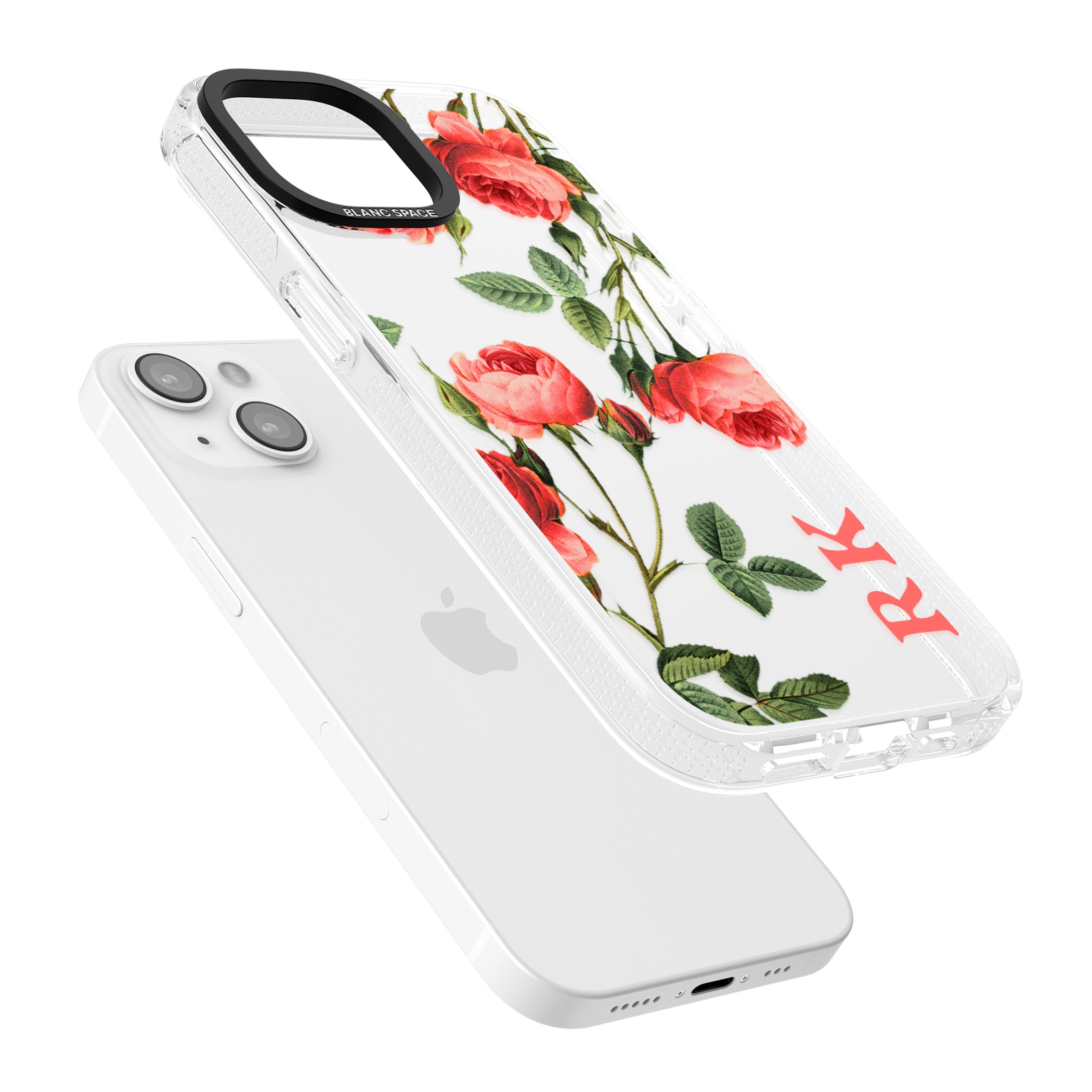 Personalised Clear Vintage Floral Pink Roses iPhone 15 / 14 / 13 Clear Case Impact Air - Blanc Space