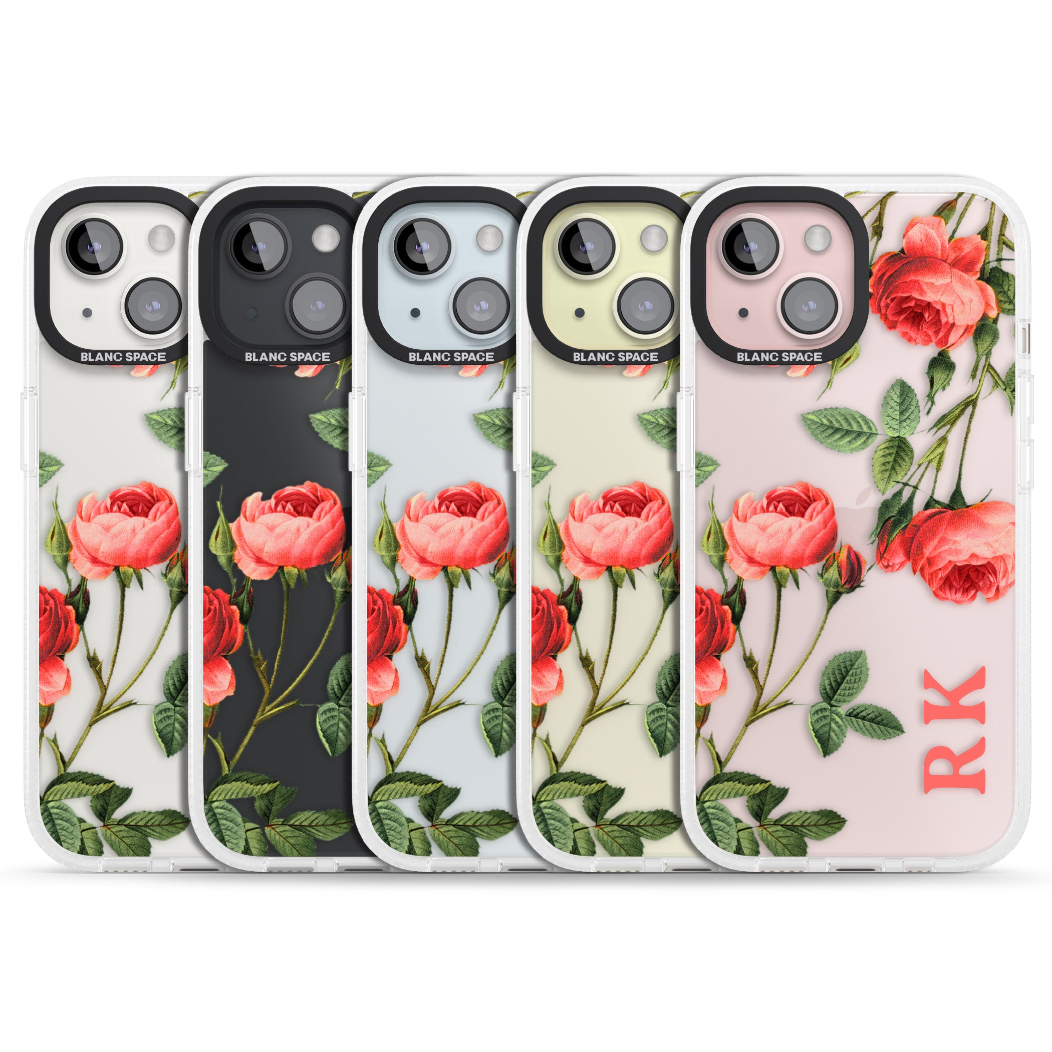 Personalised Clear Vintage Floral Pink Roses iPhone 15 / 14 / 13 Clear Case Impact Air - Blanc Space