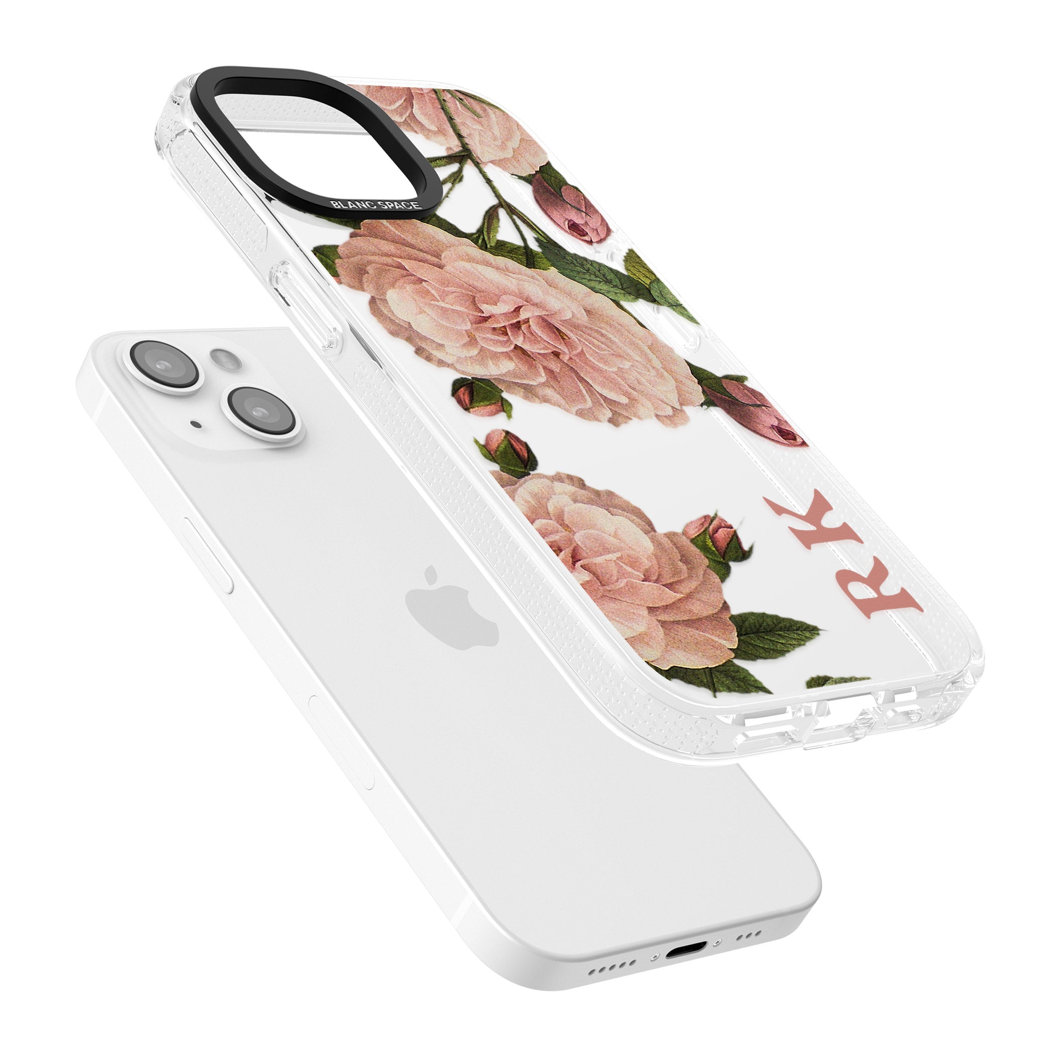 Personalised Clear Vintage Floral Pale Pink Peonies iPhone 15 / 14 / 13 Clear Case Impact Air - Blanc Space