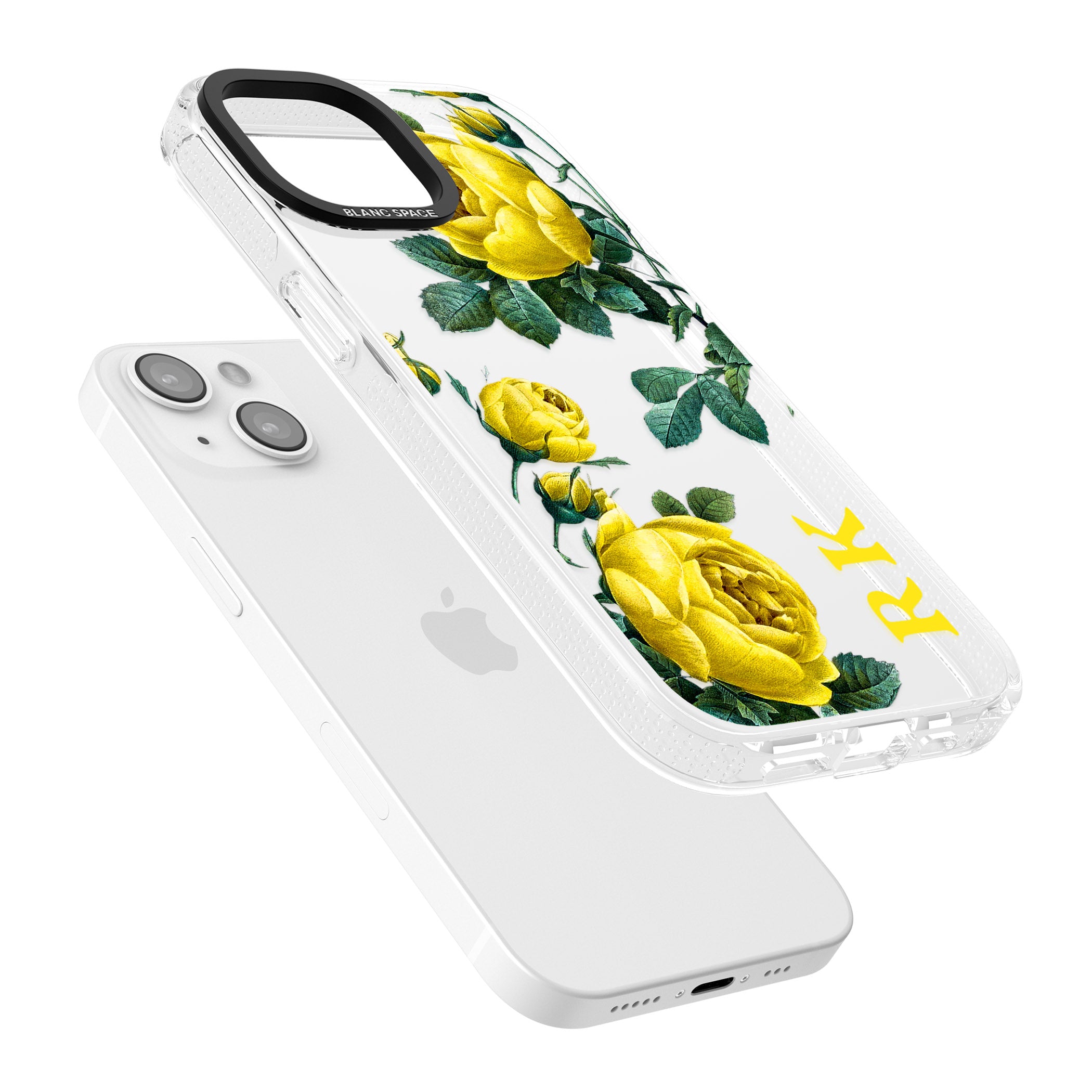 Personalised Clear Vintage Floral Yellow Roses iPhone 15 / 14 / 13 Clear Case Impact Air - Blanc Space