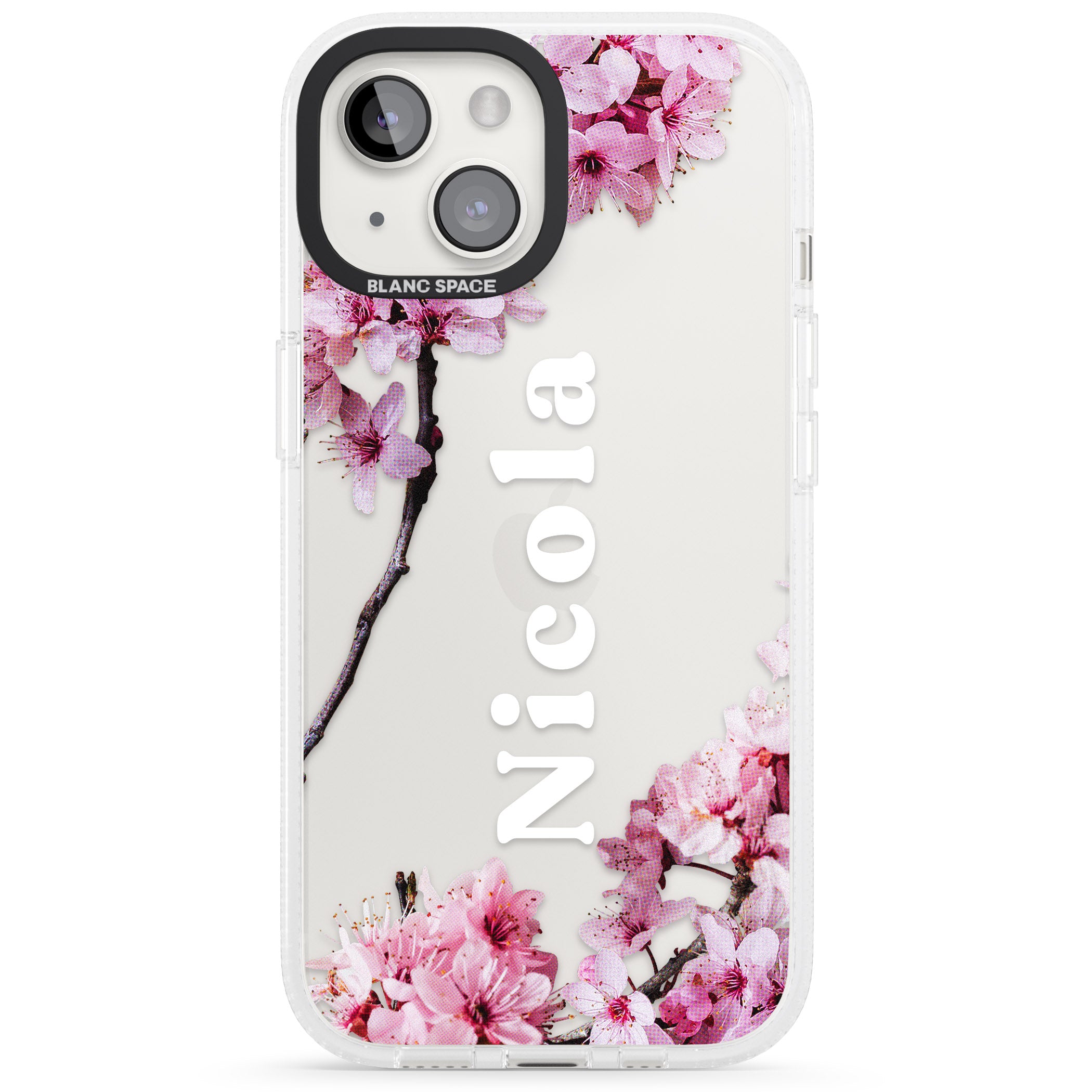Personalised Cherry Blossoms with Text iPhone 15 / 14 / 13 Clear Case Impact Air - Blanc Space