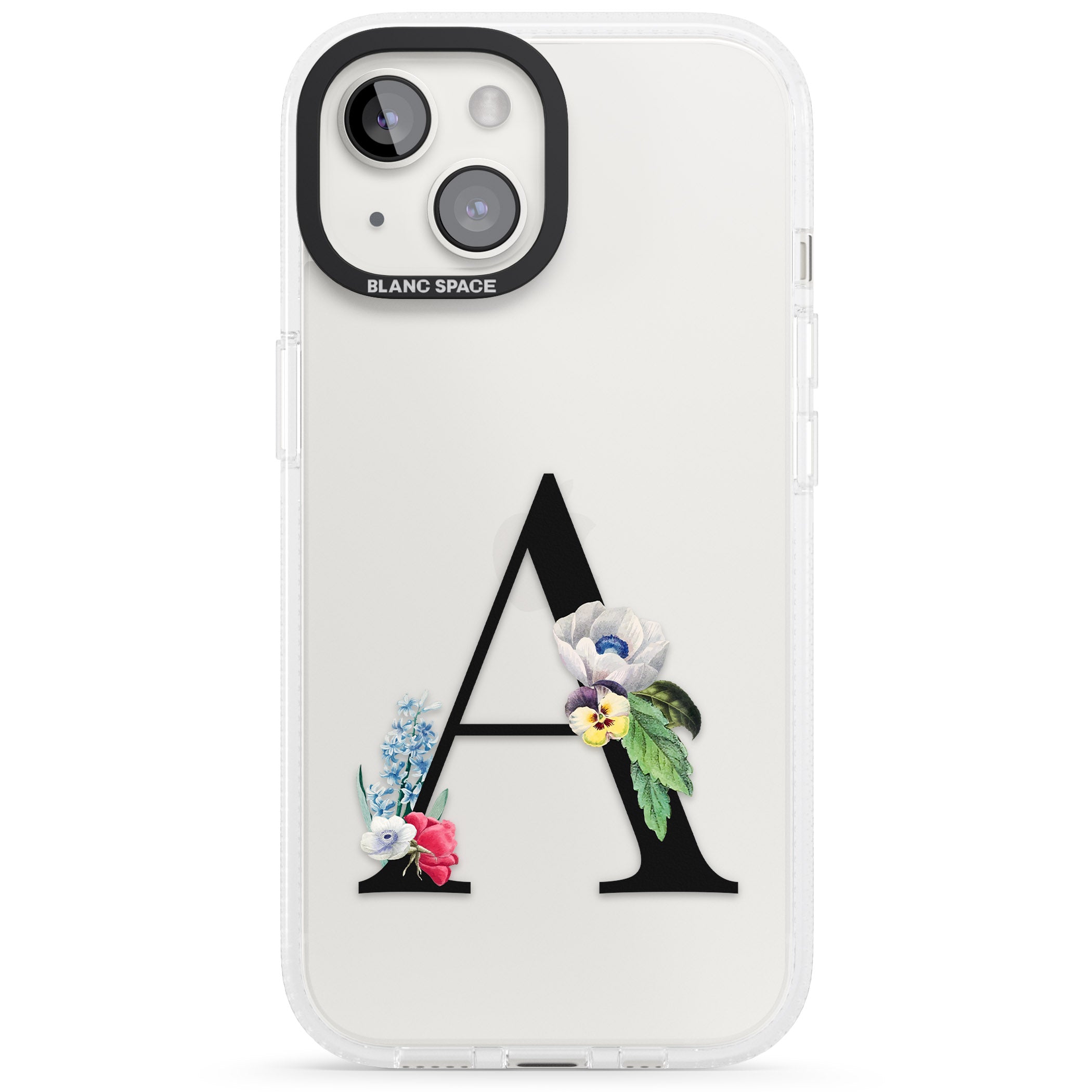 Personalised Floral Initial iPhone 15 / 14 / 13 Clear Case Impact Air - Blanc Space