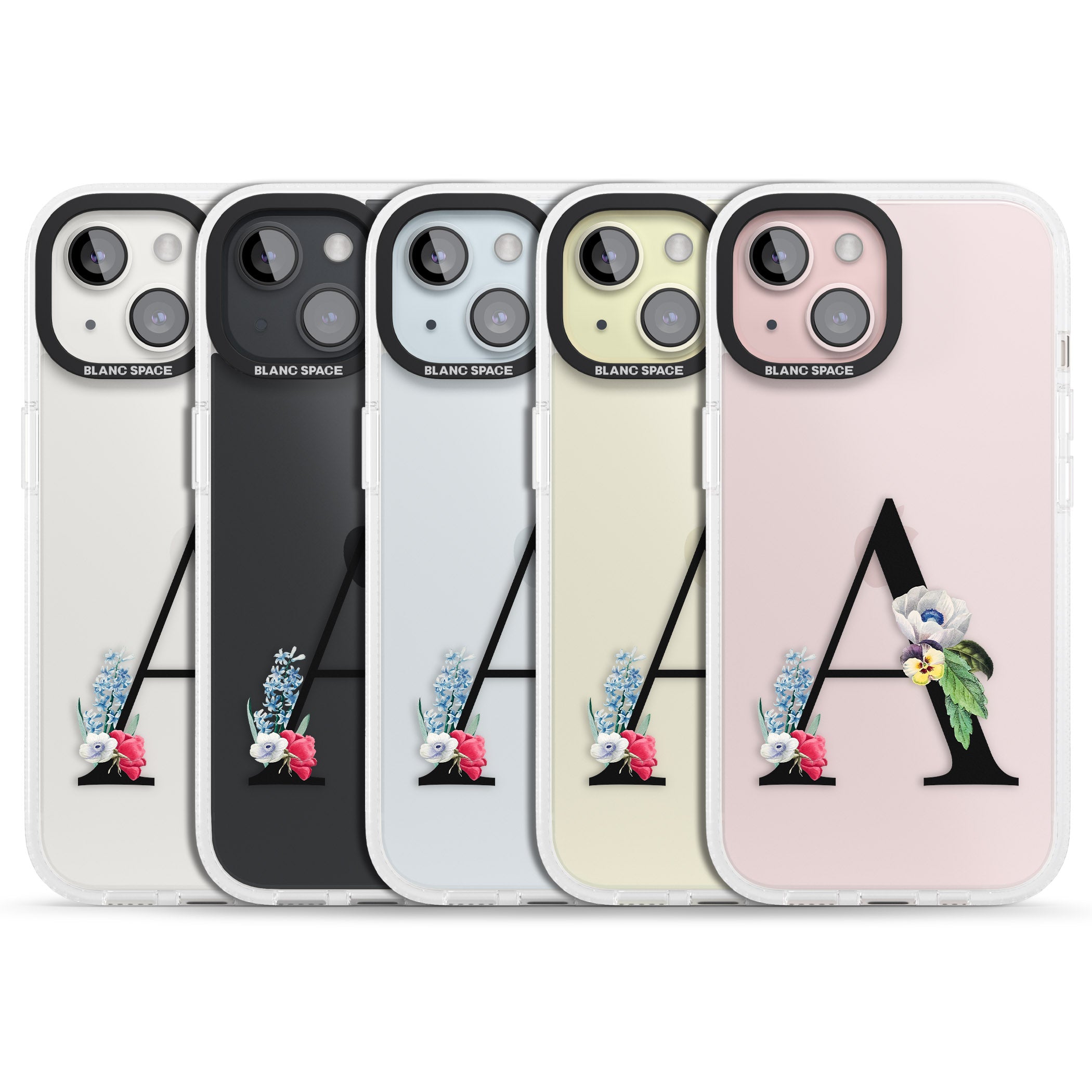Personalised Floral Initial iPhone 15 / 14 / 13 Clear Case Impact Air - Blanc Space
