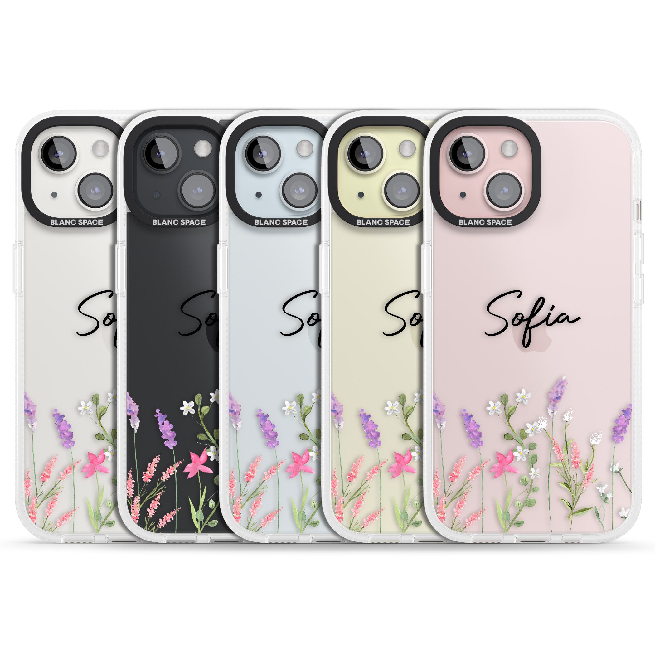 Personalised Lavender Wildflowers iPhone 15 / 14 / 13 Clear Case Impact Air - Blanc Space