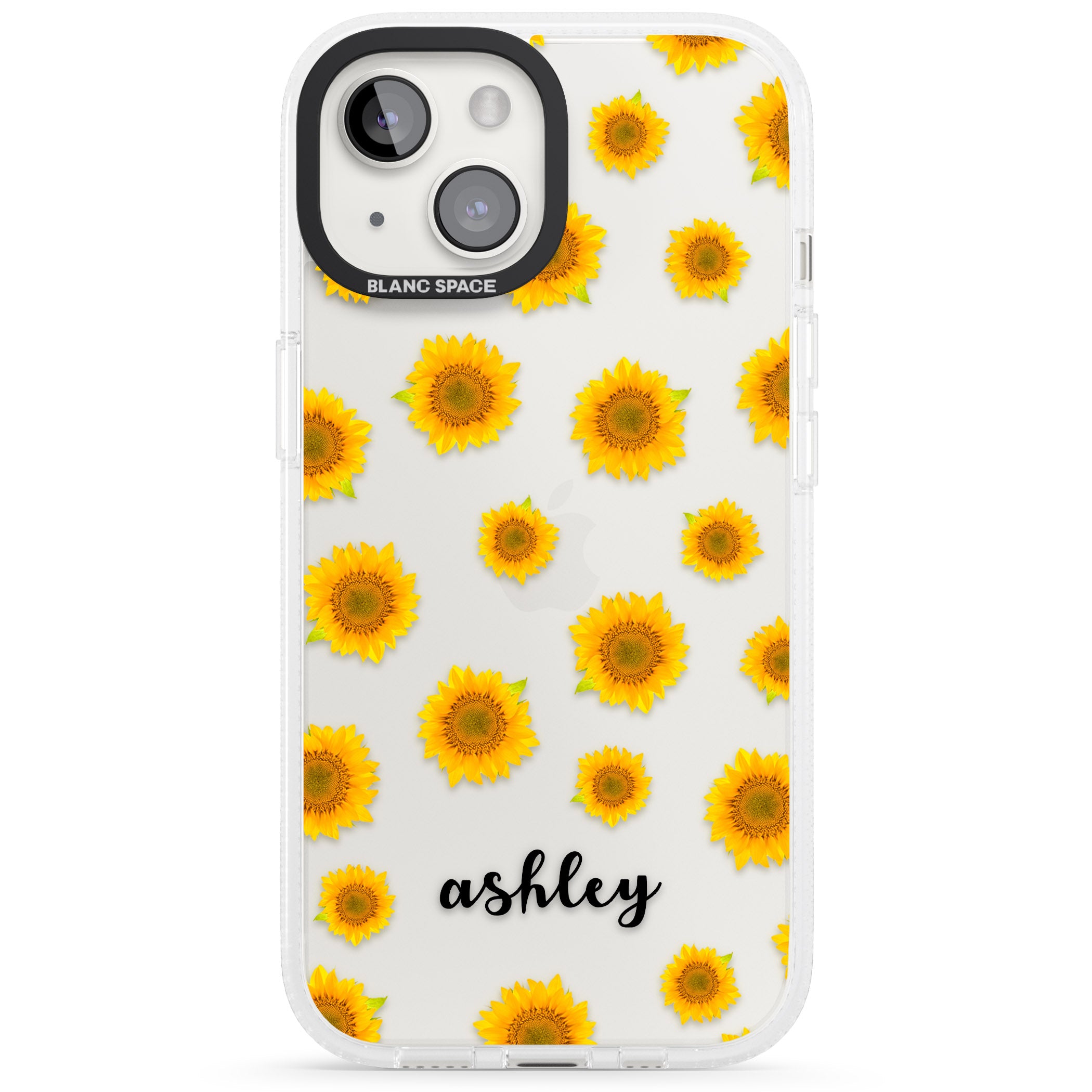 Personalised Sunflowers & Cursive iPhone 15 / 14 / 13 Clear Case Impact Air - Blanc Space