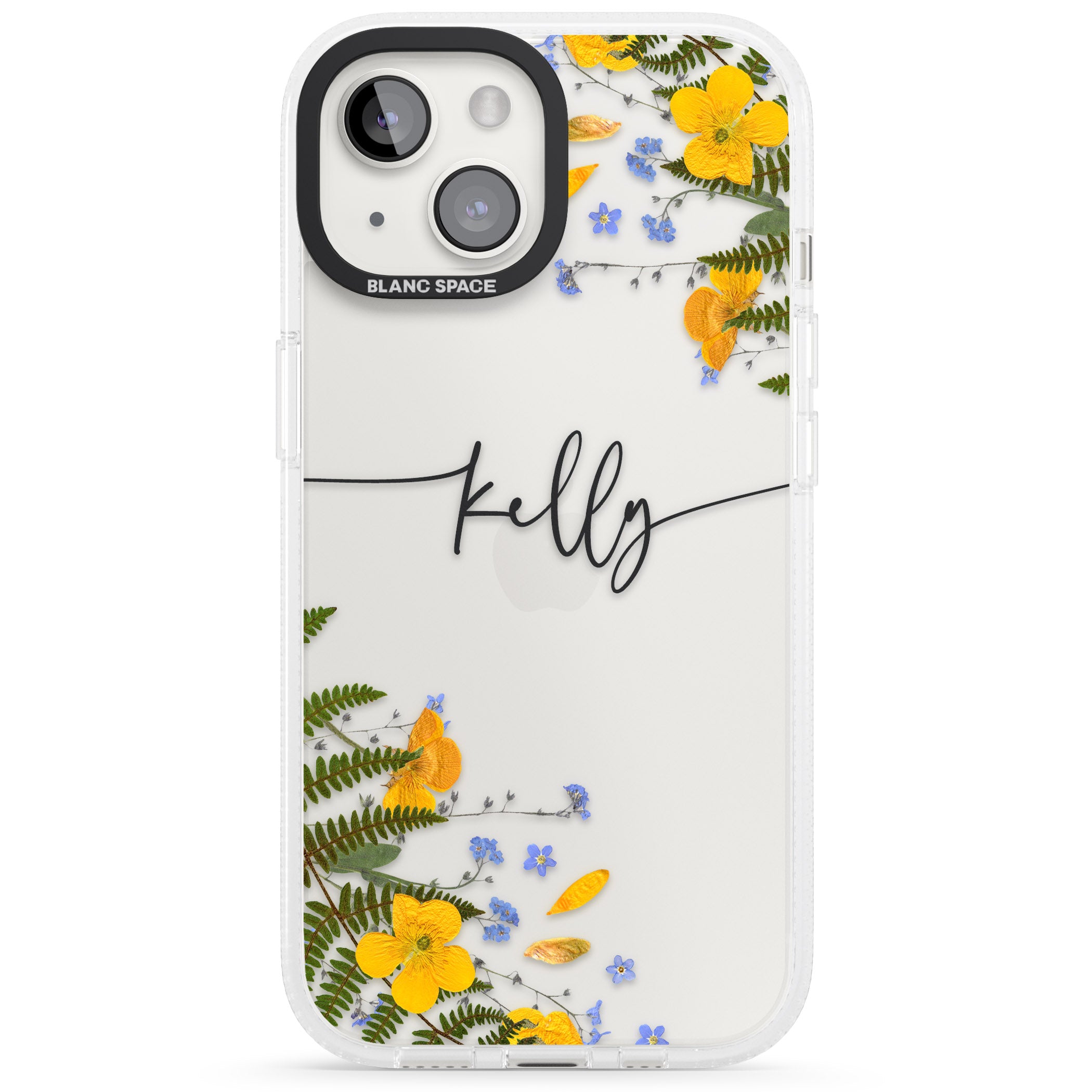 Personalised Ferns & Wildflowers iPhone 15 / 14 / 13 Clear Case Impact Air - Blanc Space