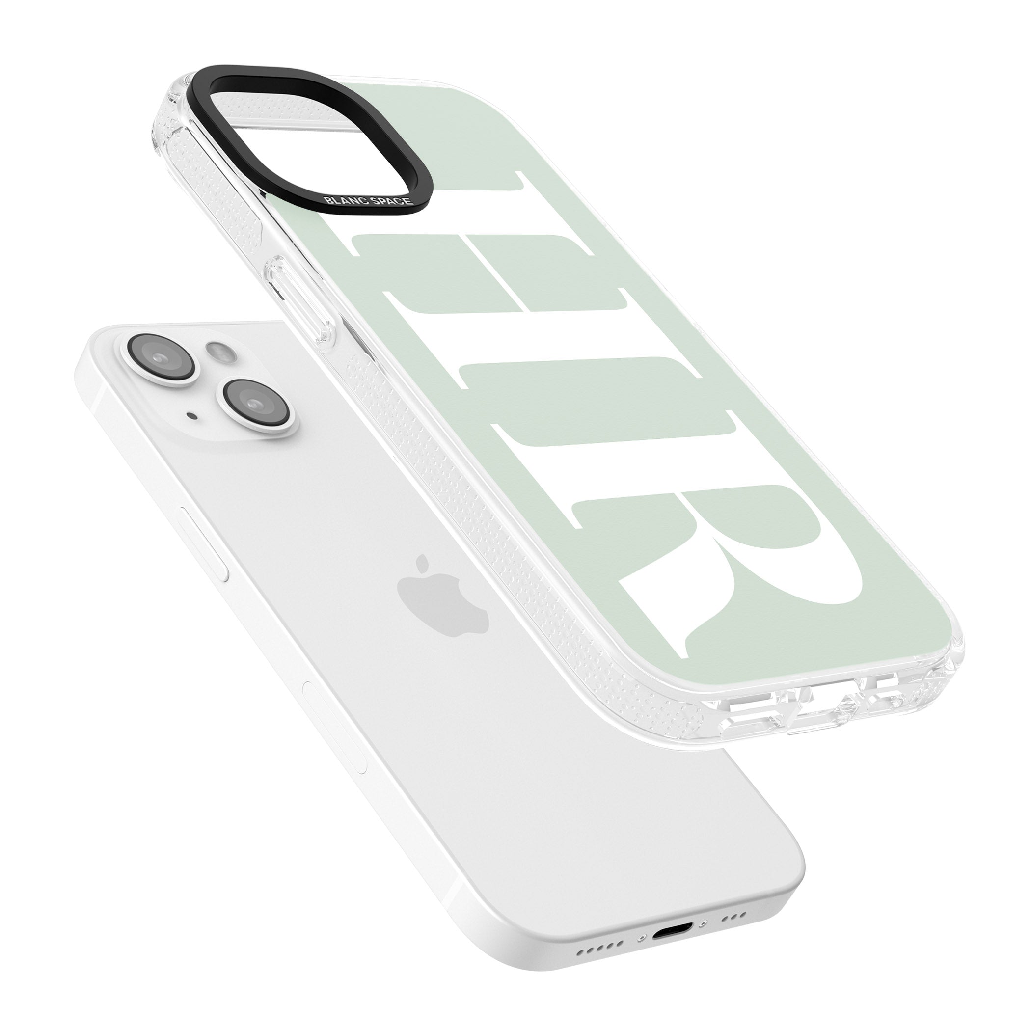 Personalised White & Seafoam Green Personalised iPhone 15 / 14 / 13 Clear Case Impact Air - Blanc Space