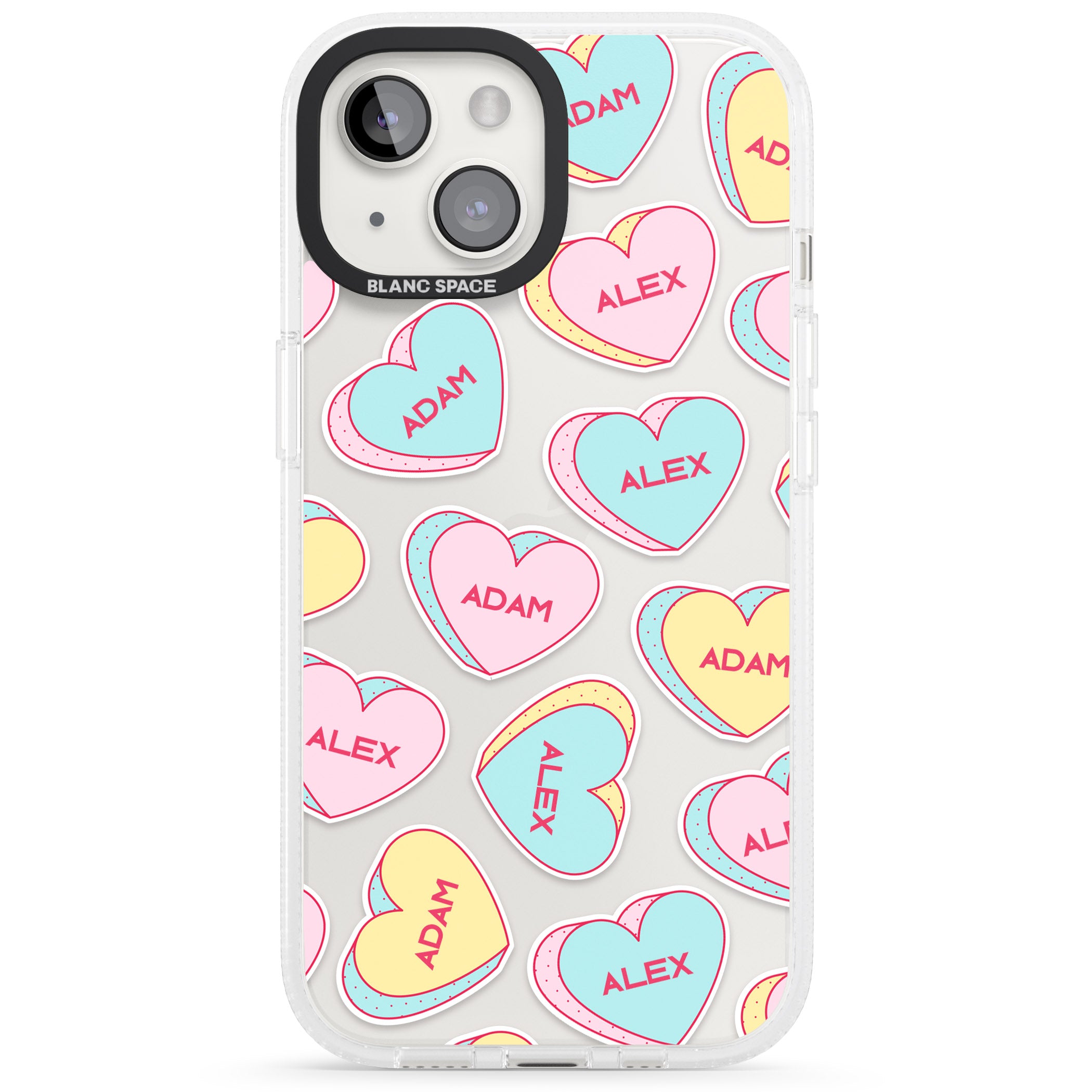 Personalised Text Love Hearts iPhone 15 / 14 / 13 Clear Case Impact Air - Blanc Space