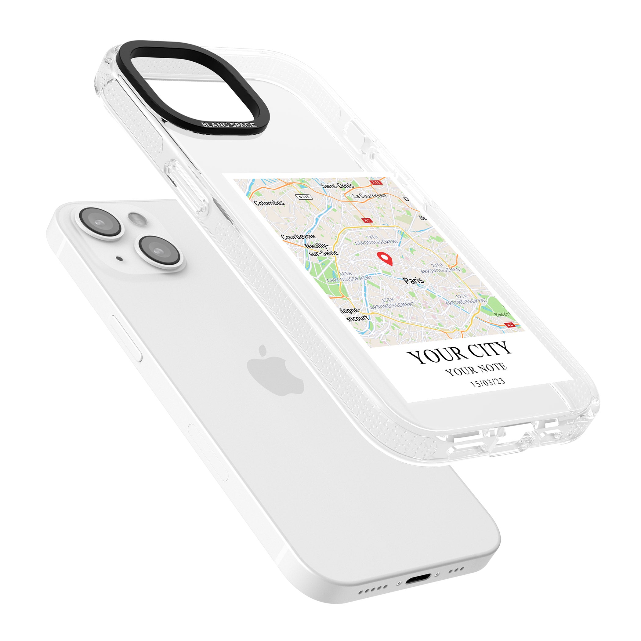 Personalised World Map iPhone 15 / 14 / 13 Clear Case Impact Air - Blanc Space