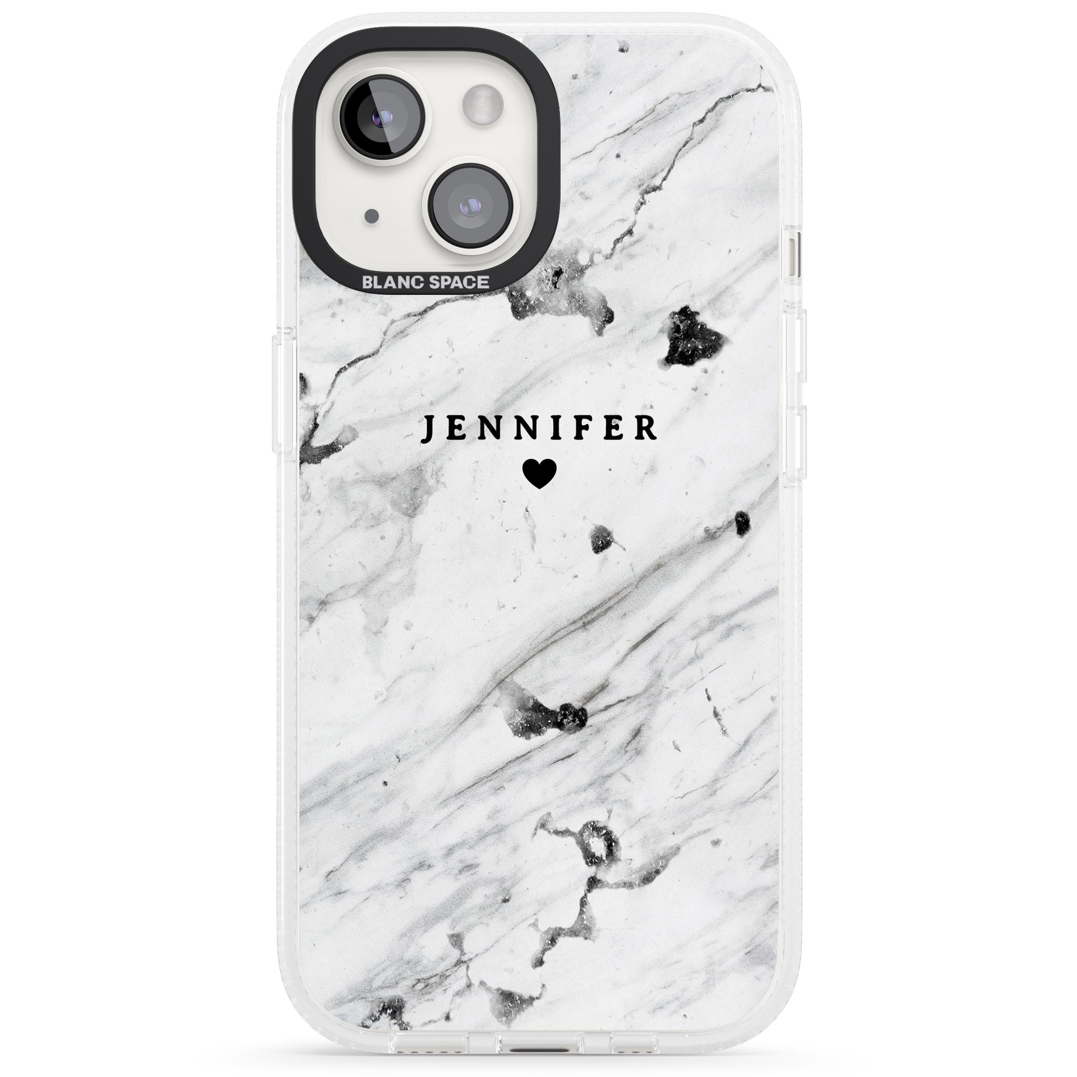 Personalised Black & White Marble Texture iPhone 15 / 14 / 13 Clear Case Impact Air - Blanc Space