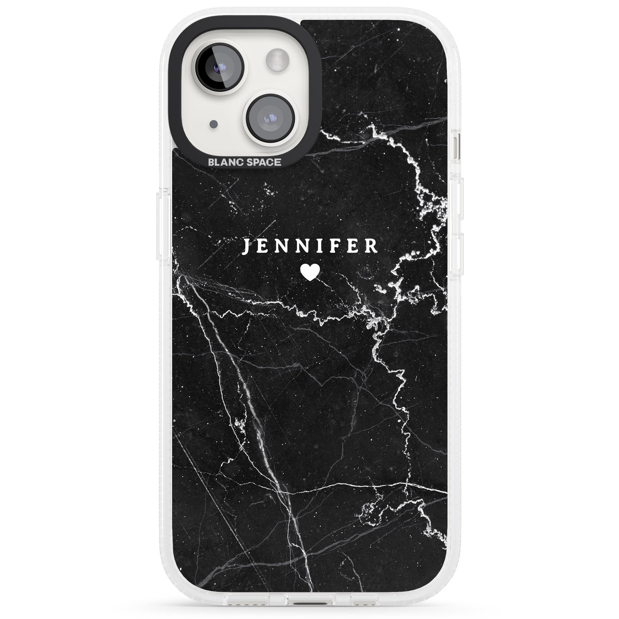 Personalised Black Marble 2 iPhone 15 / 14 / 13 Clear Case Impact Air - Blanc Space