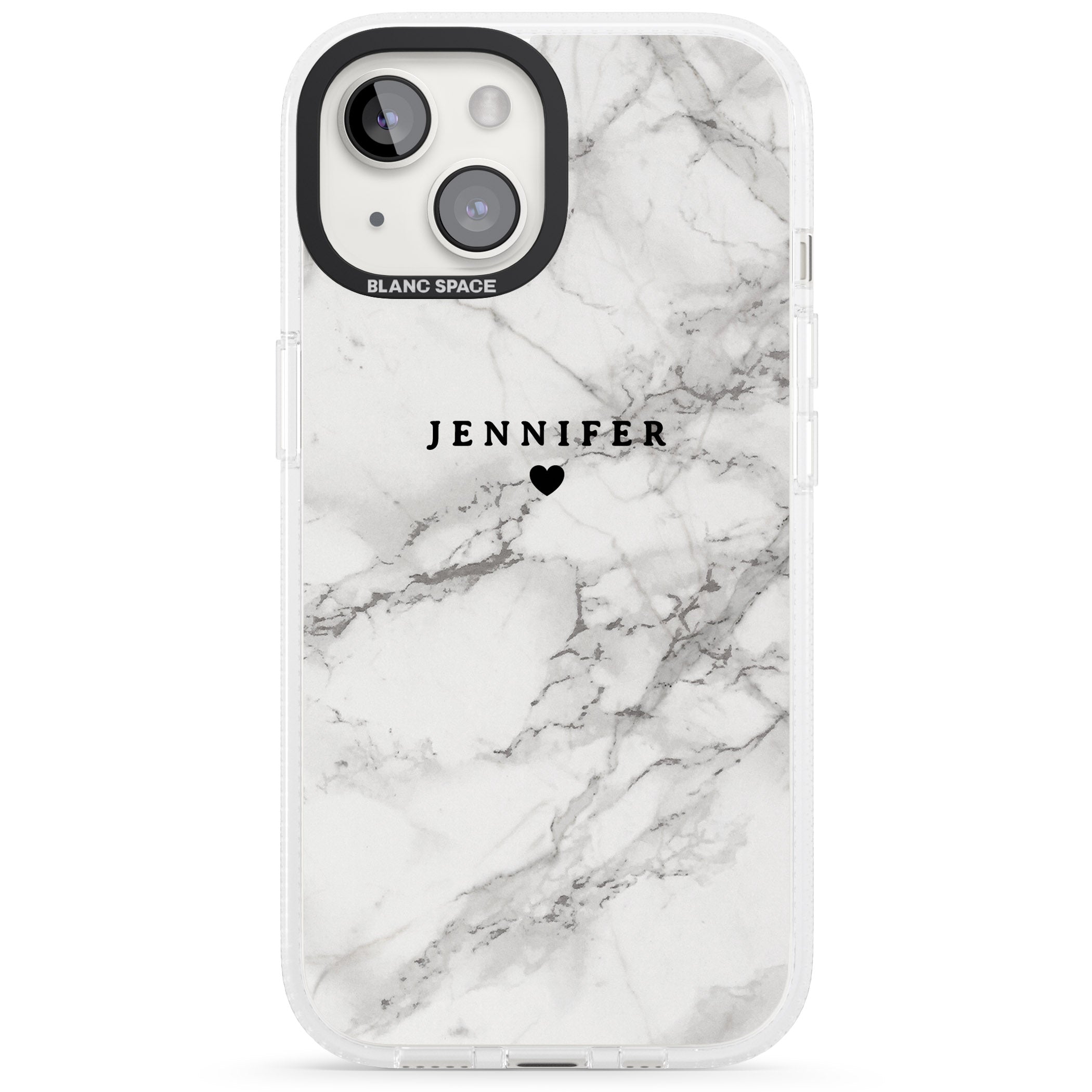 Personalised Classic Grey Marble iPhone 15 / 14 / 13 Clear Case Impact Air - Blanc Space