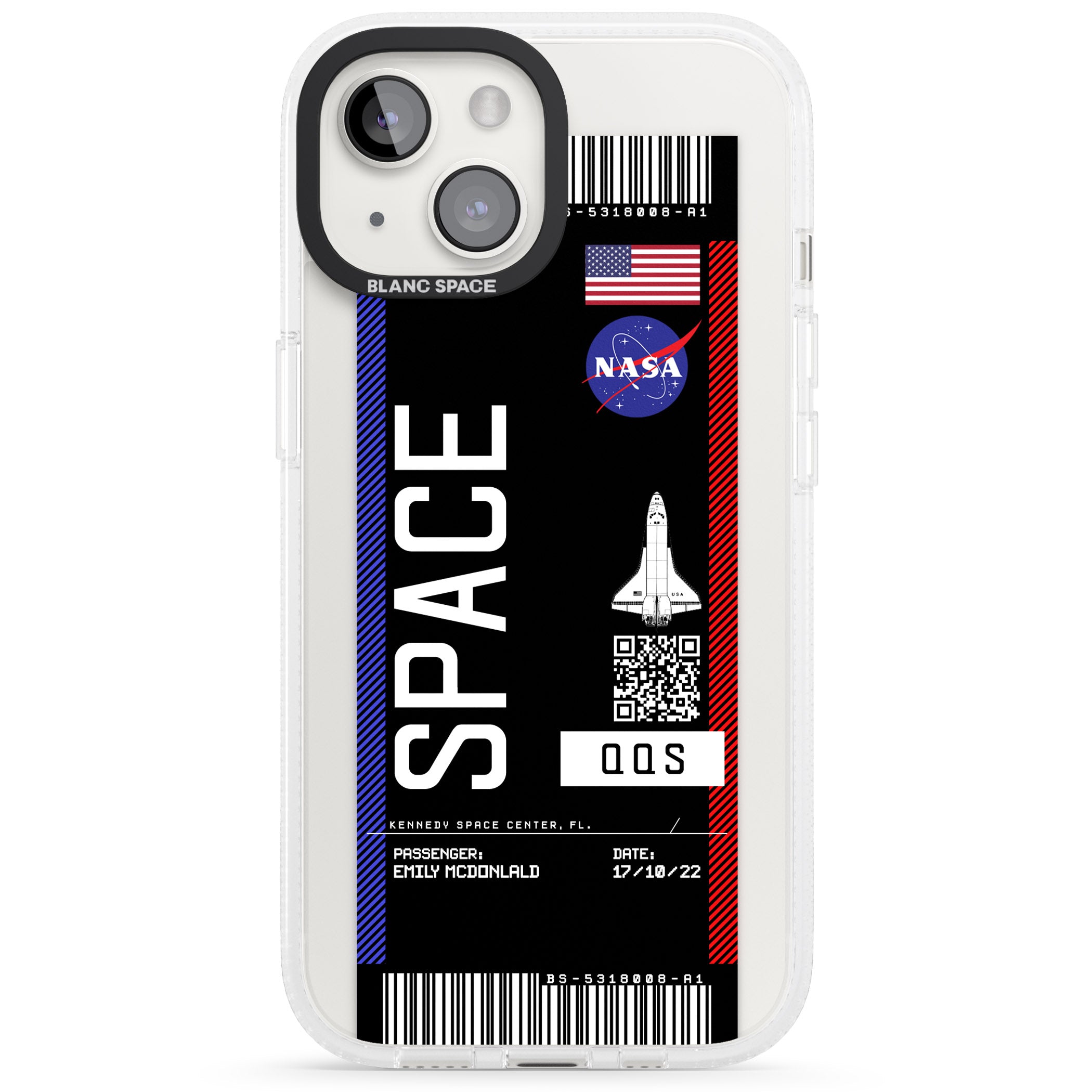 Personalised NASA Boarding Pass (Dark) iPhone 15 / 14 / 13 Clear Case Impact Air - Blanc Space