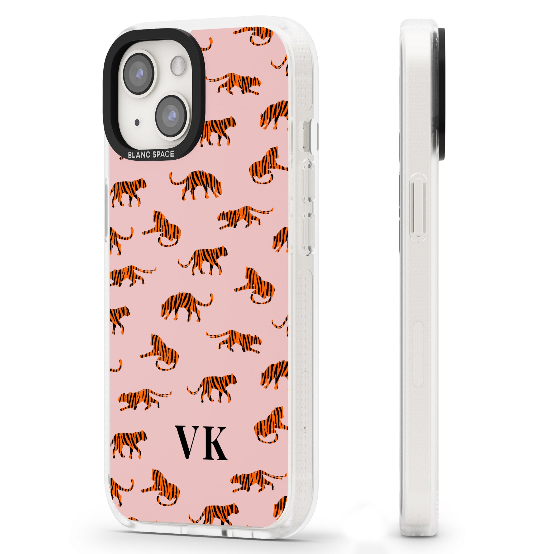 Personalised Safari Tiger Pattern on Pink iPhone 15 / 14 / 13 Clear Case Impact Air - Blanc Space