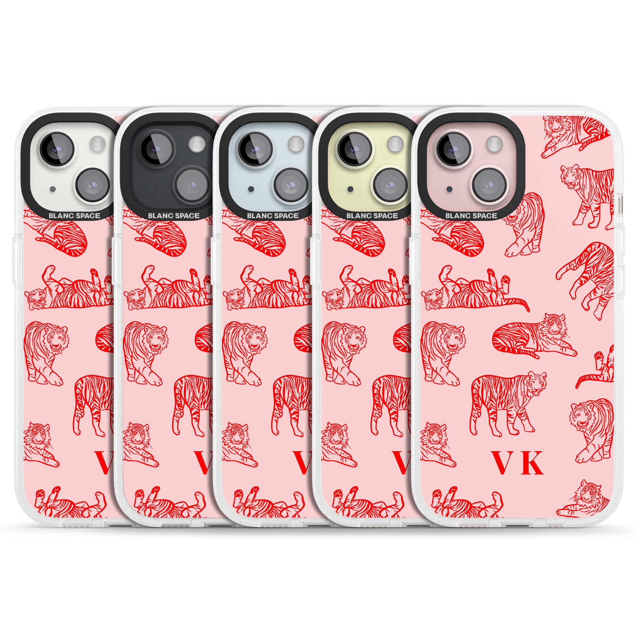 Personalised Red Tiger Outlines on Pink iPhone 15 / 14 / 13 Clear Case Impact Air - Blanc Space