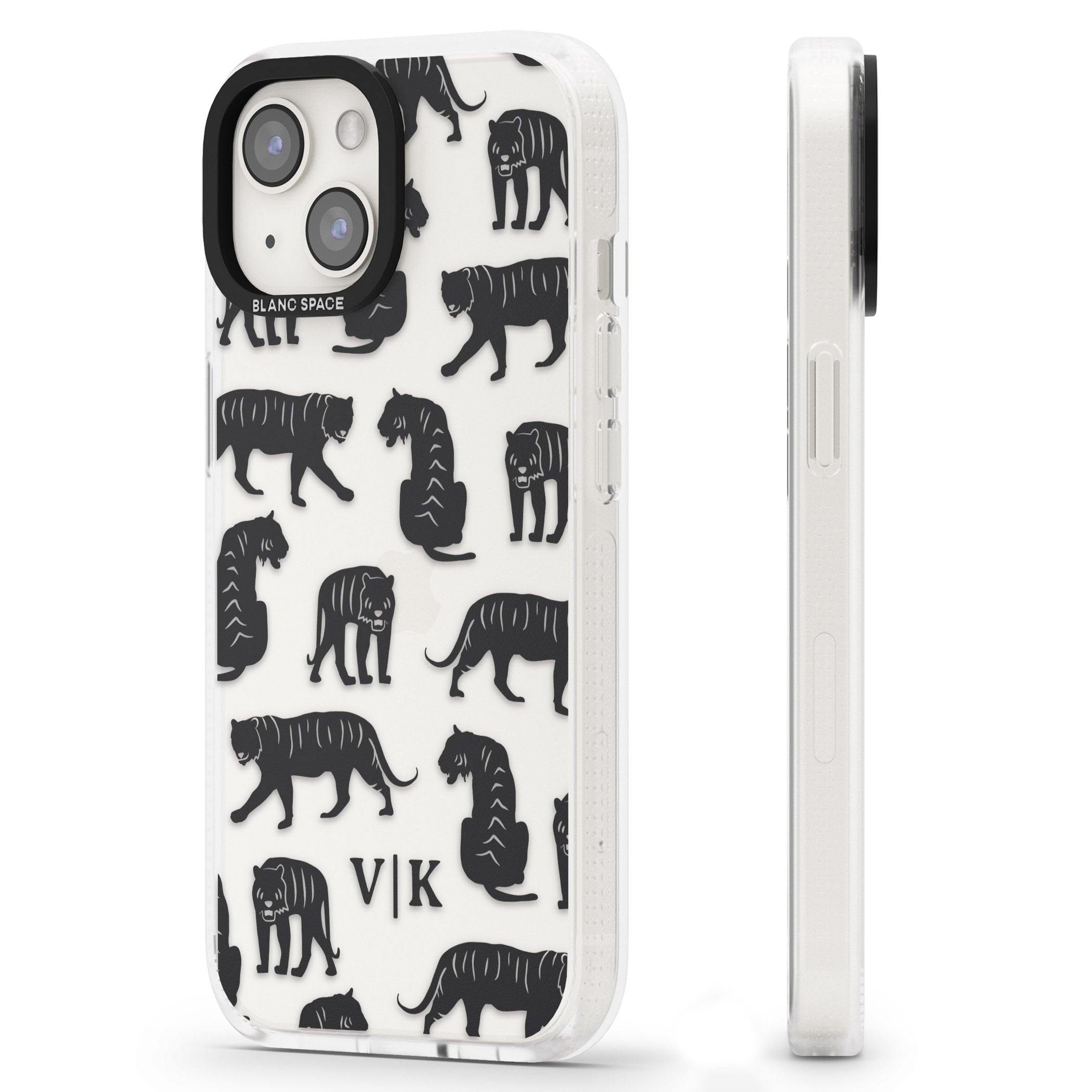Personalised Tiger Silhouettes iPhone 15 / 14 / 13 Clear Case Impact Air - Blanc Space