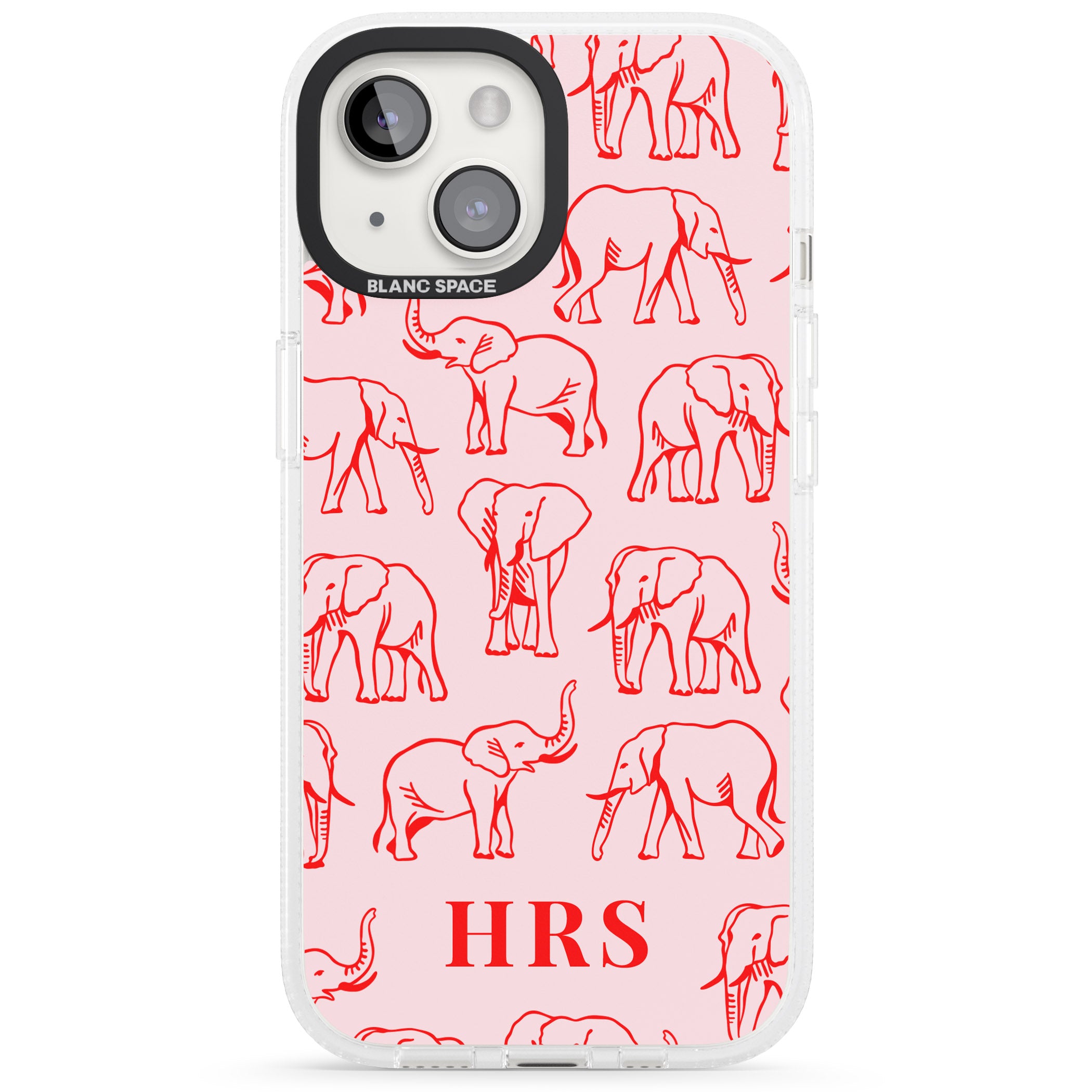 Personalised Red Elephant Outlines on Pink iPhone 15 / 14 / 13 Clear Case Impact Air - Blanc Space