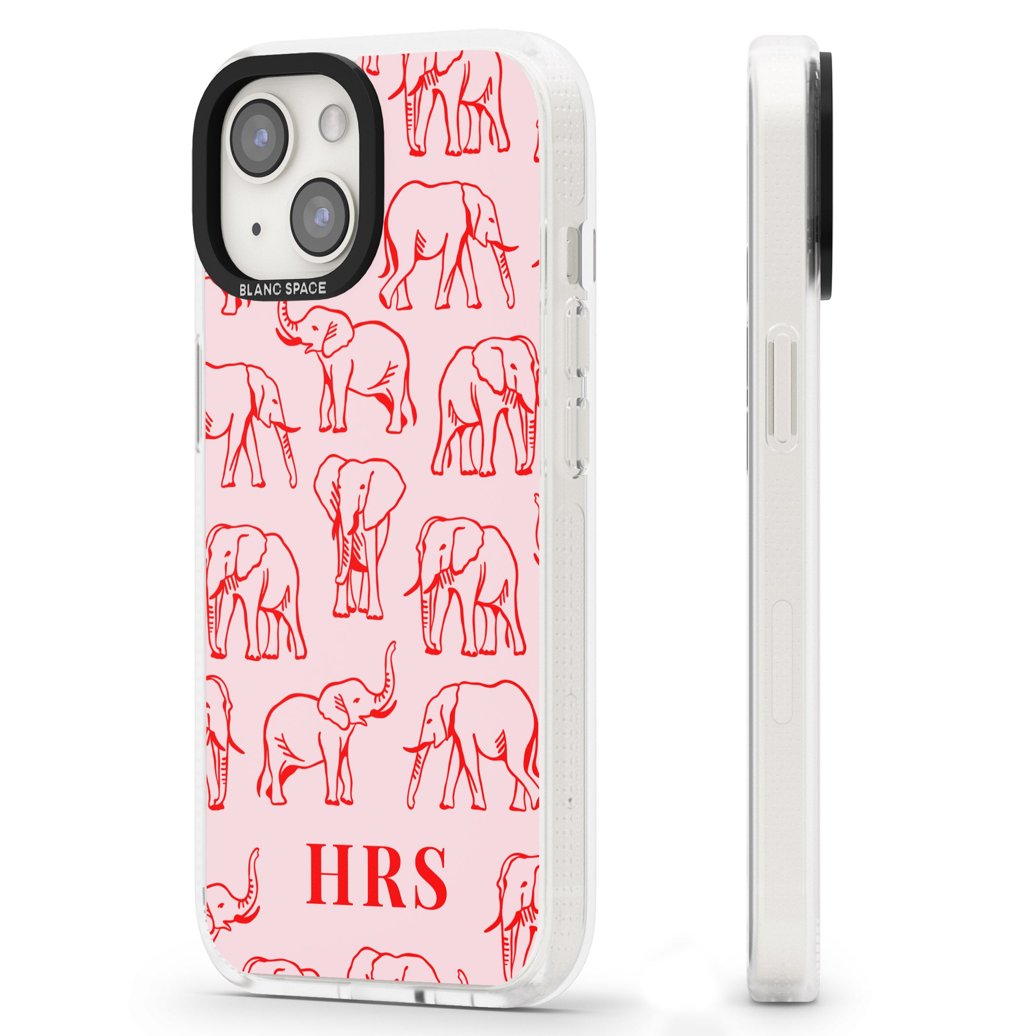 Personalised Red Elephant Outlines on Pink iPhone 15 / 14 / 13 Clear Case Impact Air - Blanc Space