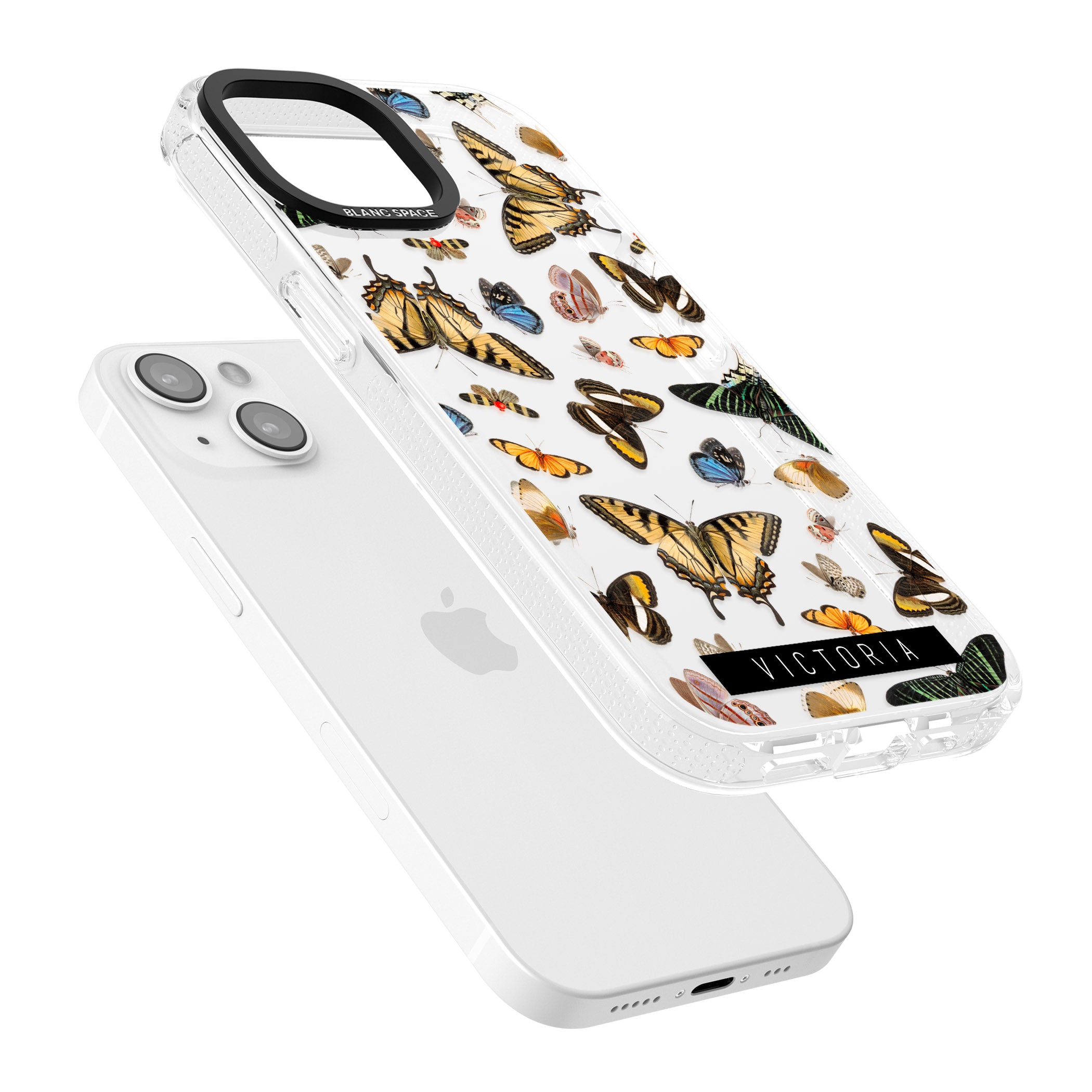 Personalised Photorealistic Butterfly iPhone 15 / 14 / 13 Clear Case Impact Air - Blanc Space
